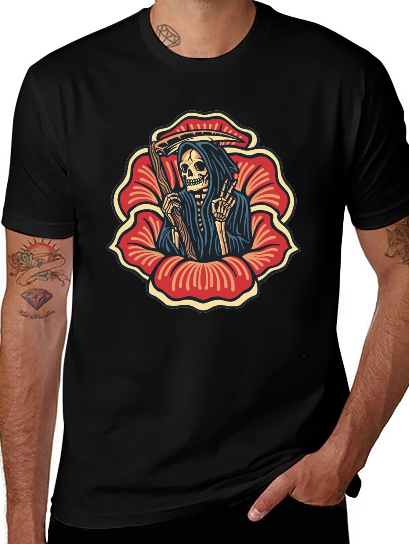 Variant 2 of Grim Reaper Flower Black T-Shirt