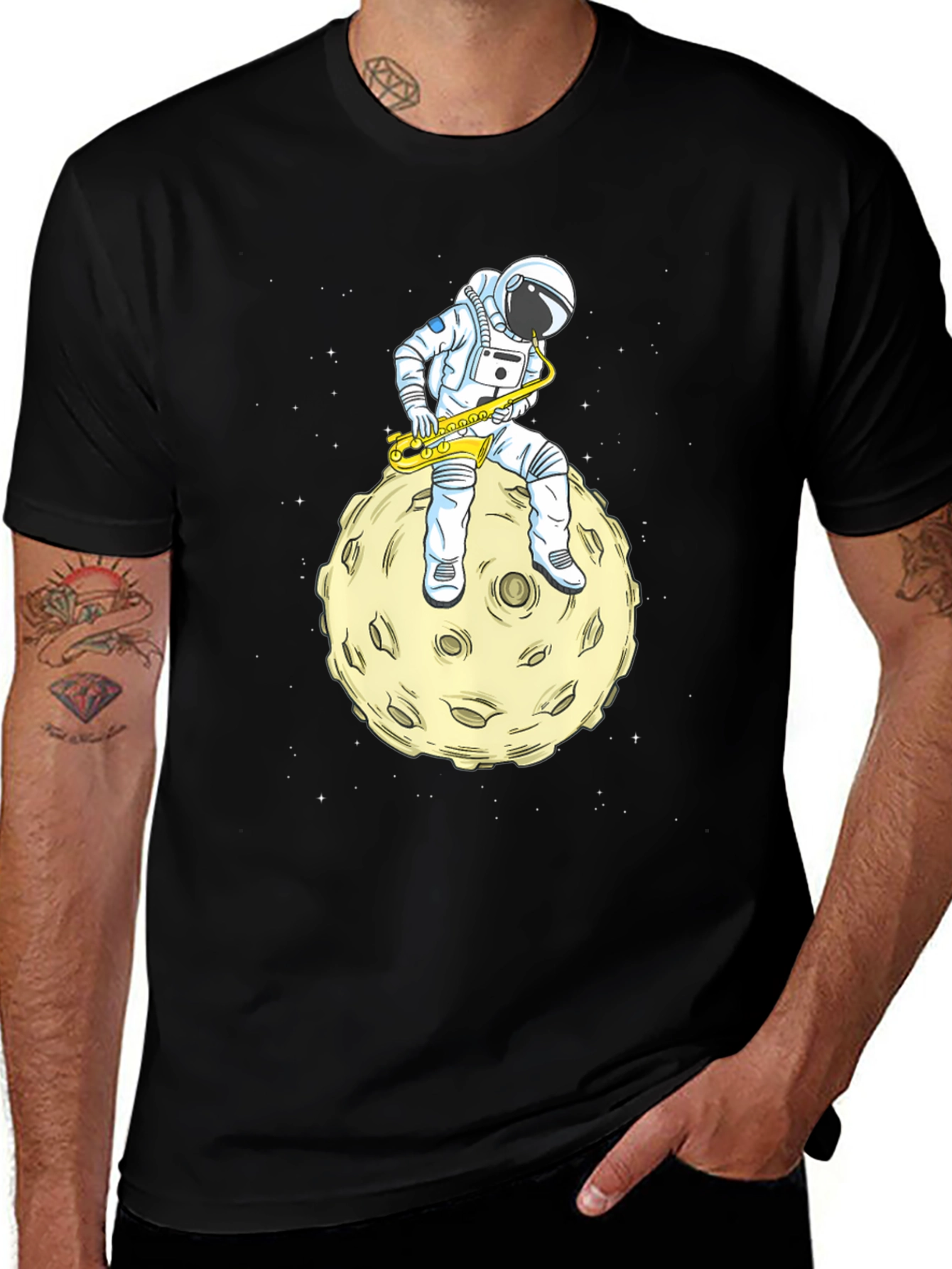 Variant 7 of Astronaut Sax Moon Black T-Shirt