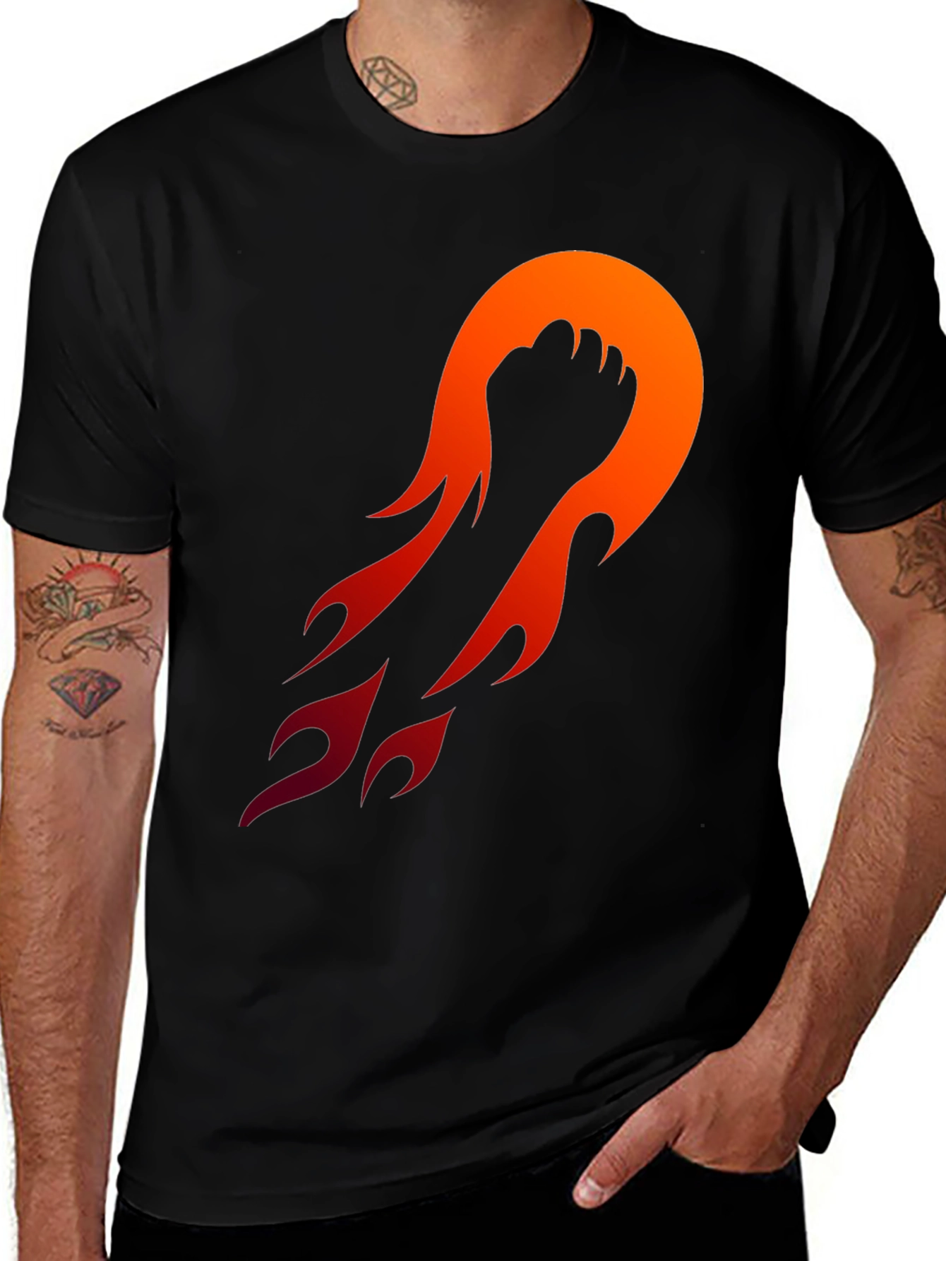 Variant 30 of Fiery Fist Graphic Tee - Black Cotton Blend
