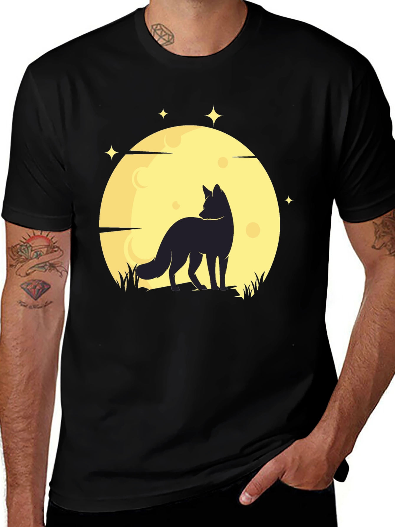 Variant 3 of Silhouette Fox & Moon Graphic Tee - Black