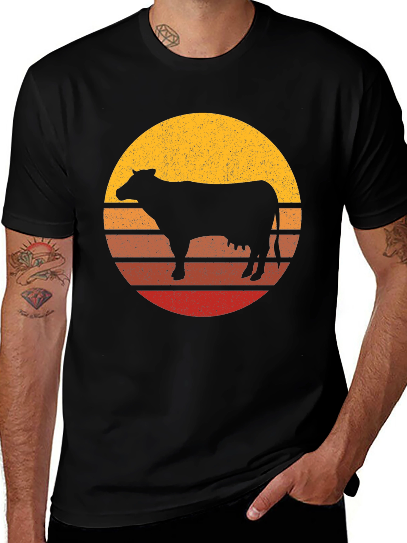 Variant 29 of Retro Cow Sunset Graphic T-Shirt