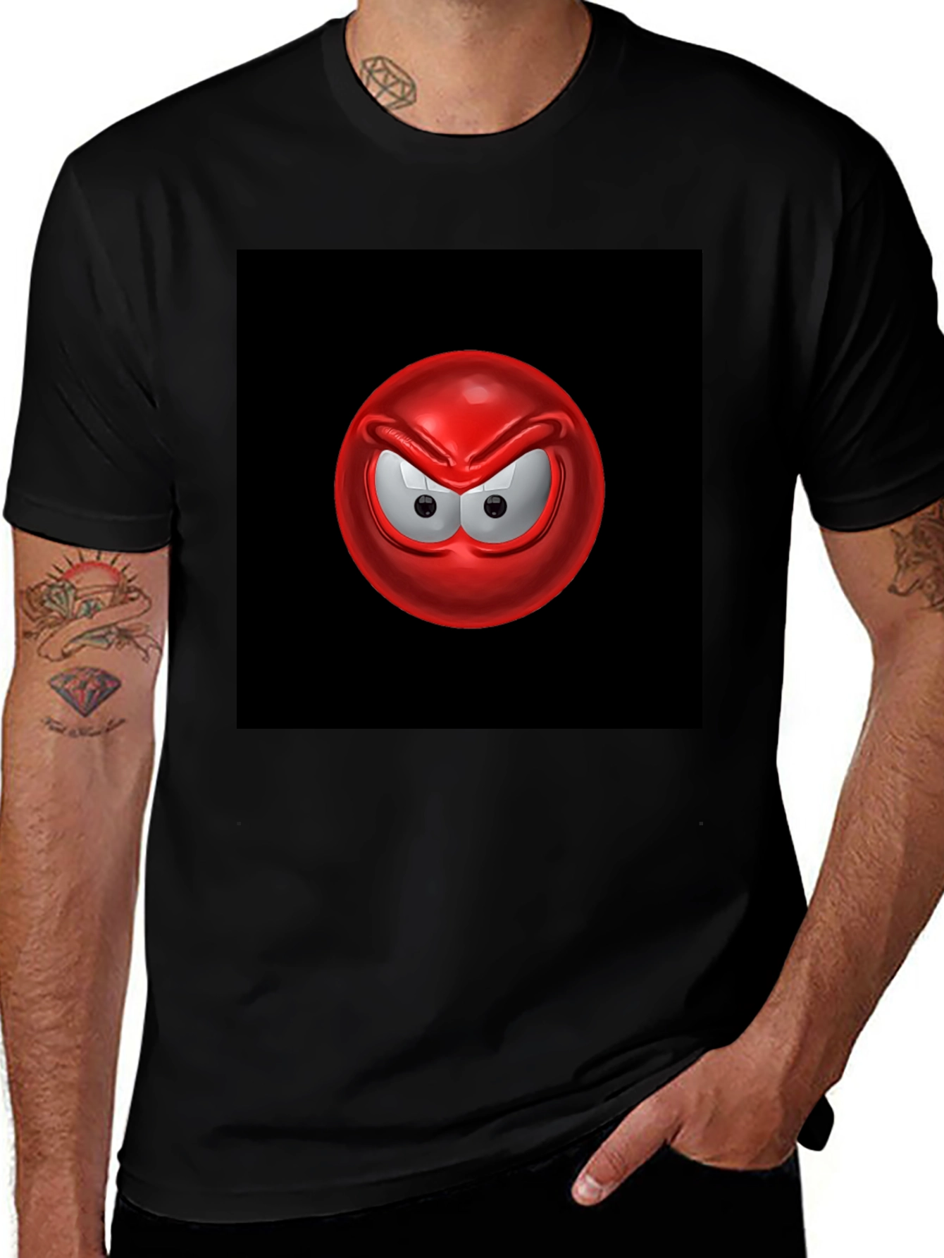 Variant 6 of Angry Red Emoji Graphic Tee - Casual Black T-Shirt