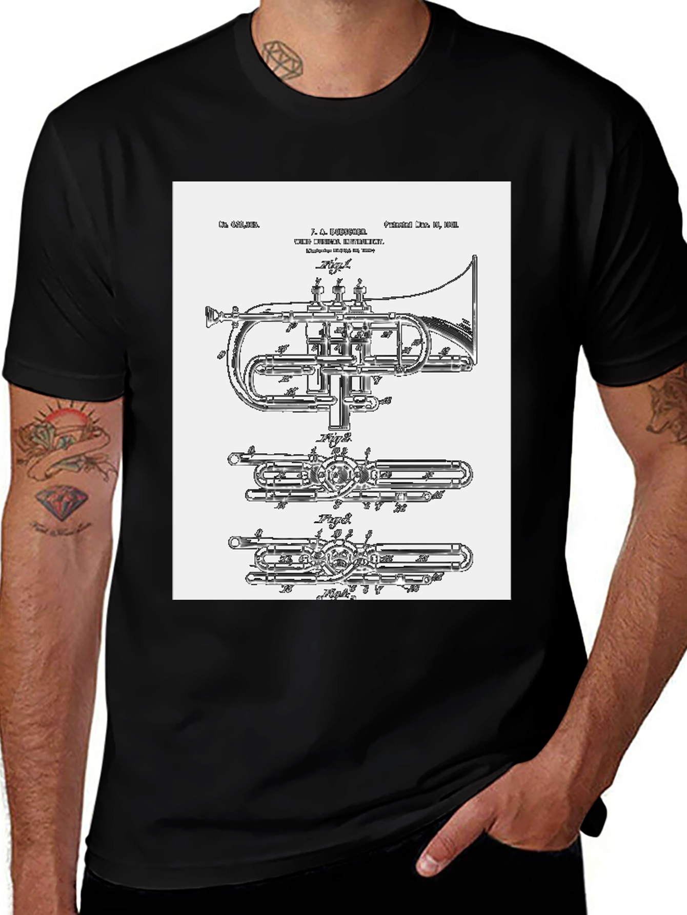 Variant 2 of Black Trumpet Blueprint Graphic Tee