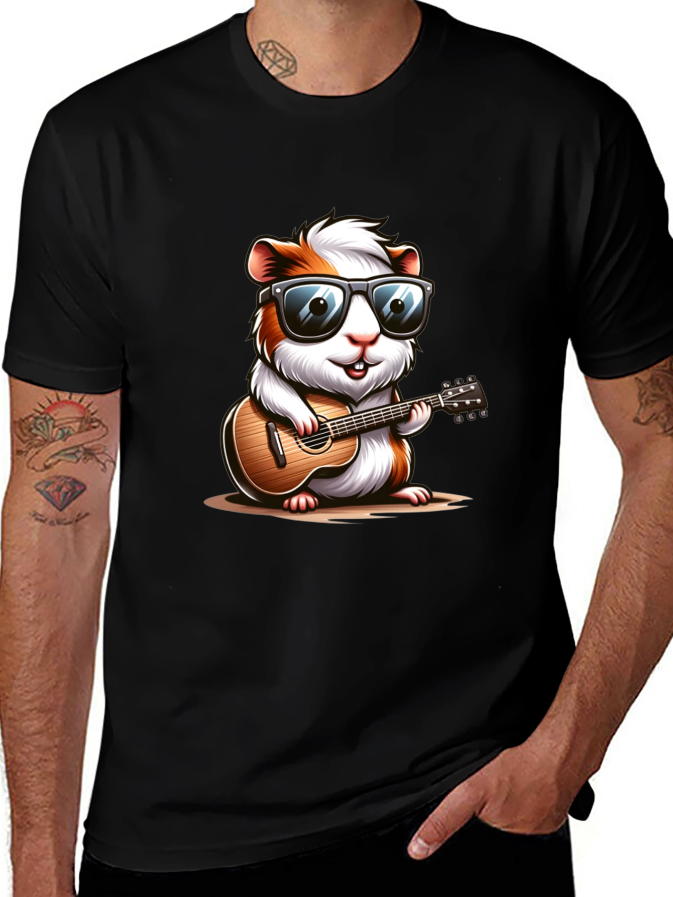 Variant 6 of Cool Guinea Pig Guitarist Black T-Shirt