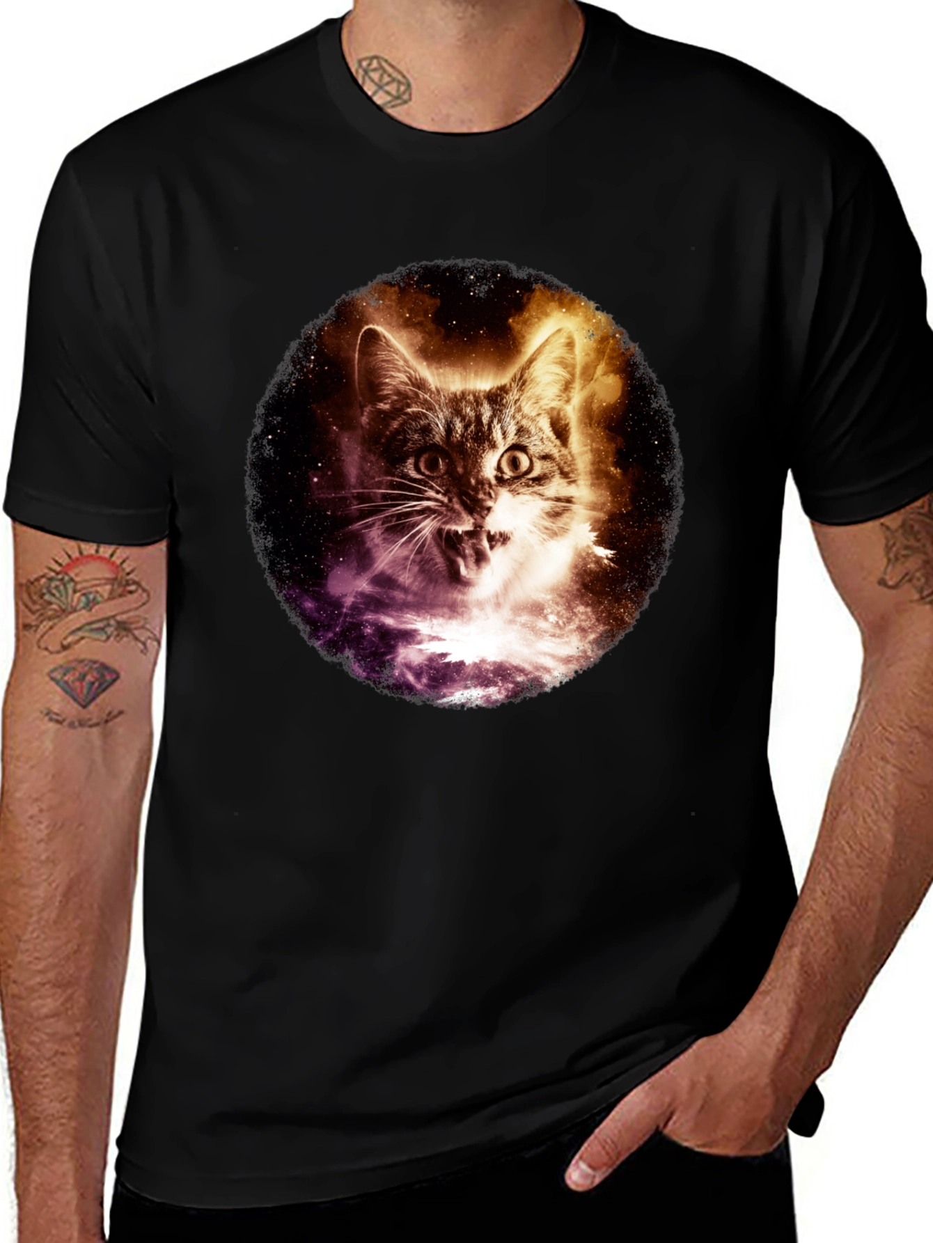 Variant 13 of Cosmic Cat Graphic Tee - Black Short Sleeve
