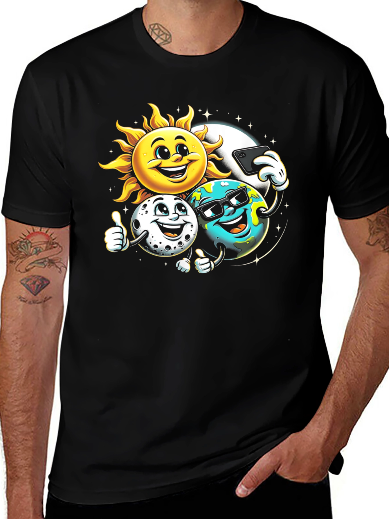 Variant 2 of Sun Moon Earth Selfie Graphic Tee