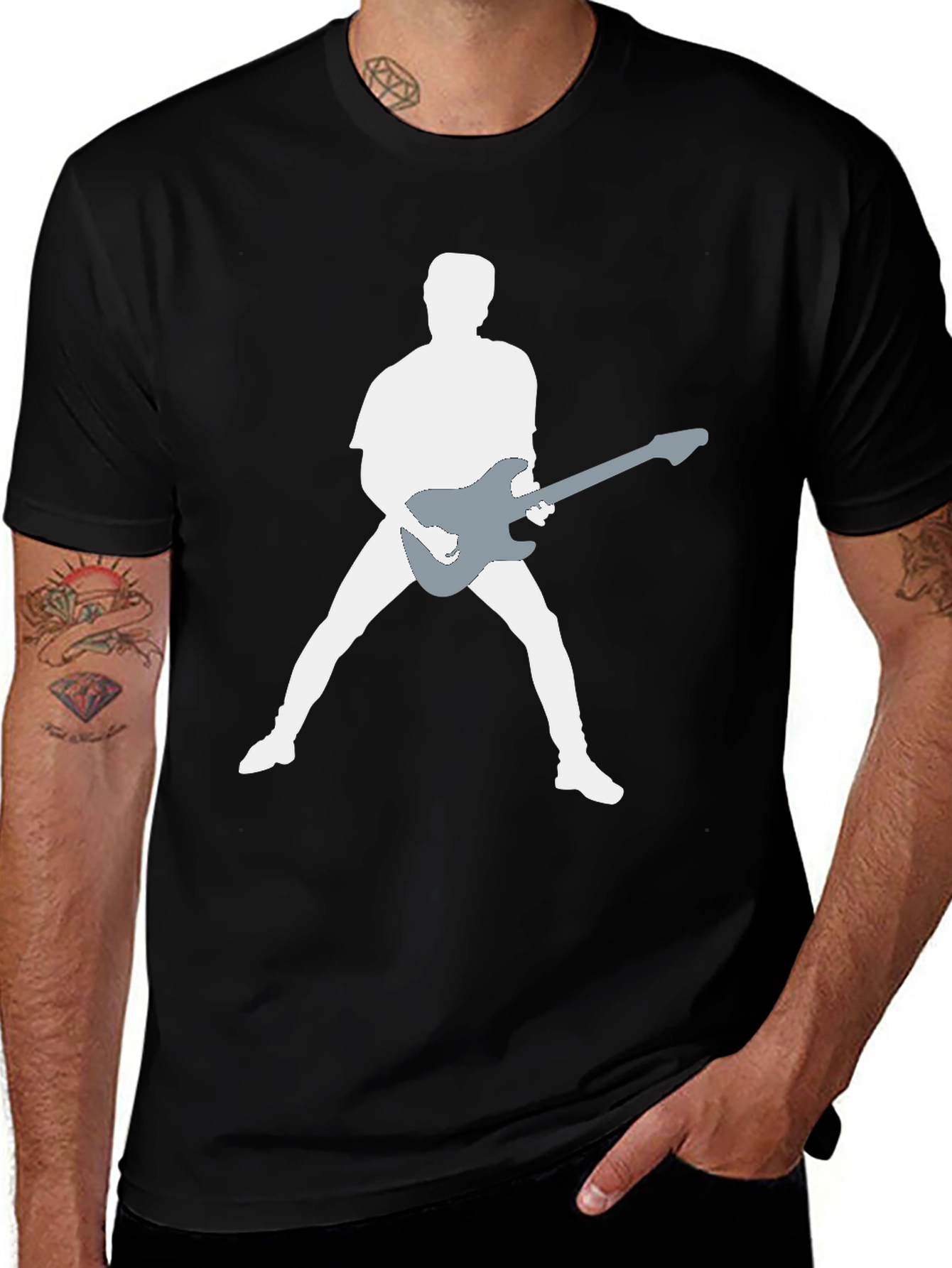 Variant 21 of Guitarist Silhouette Tee - Black Graphic T-Shirt