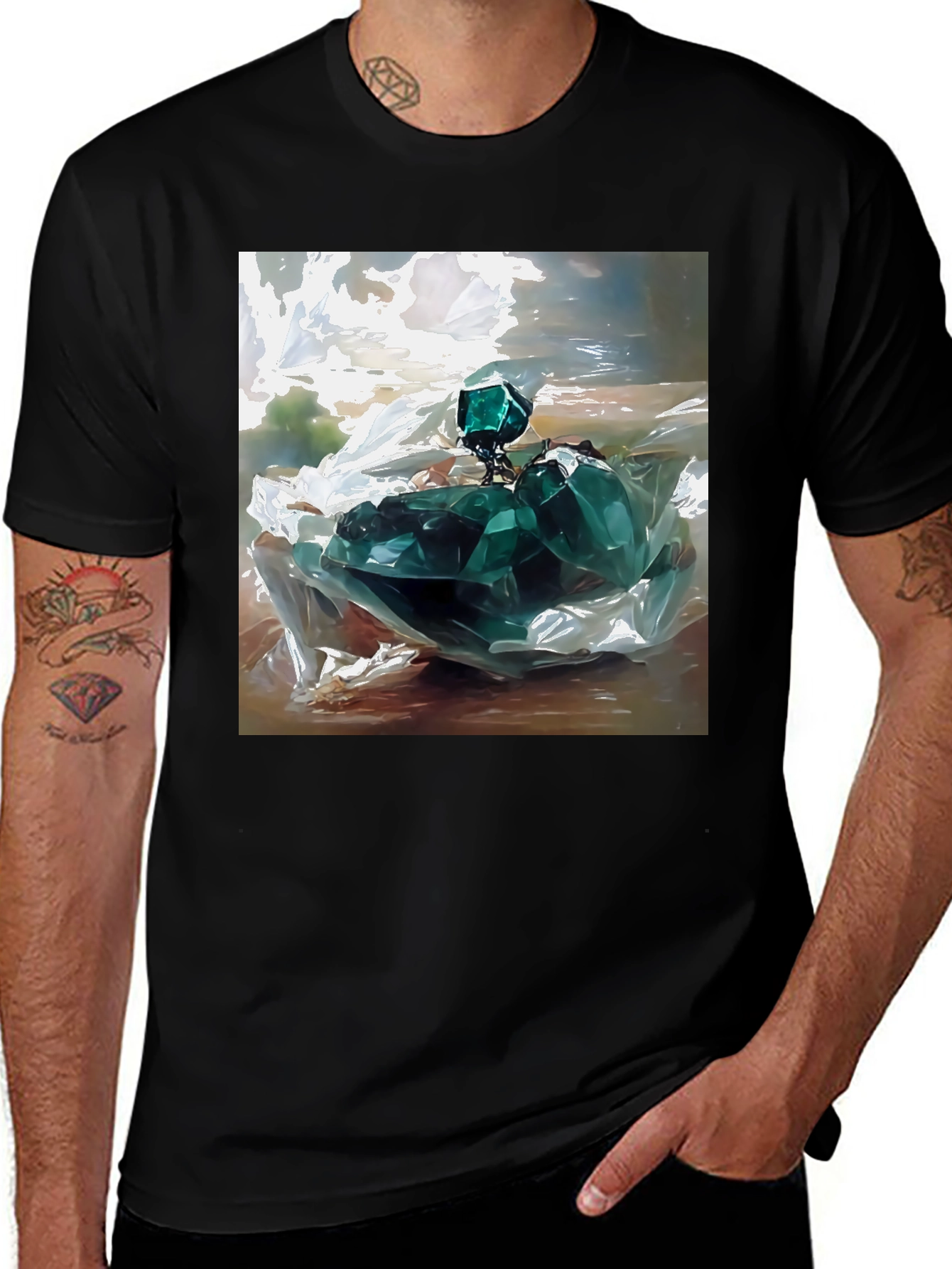 Variant 6 of Emerald Gemstone Graphic Tee - Stylish Black T-Shirt