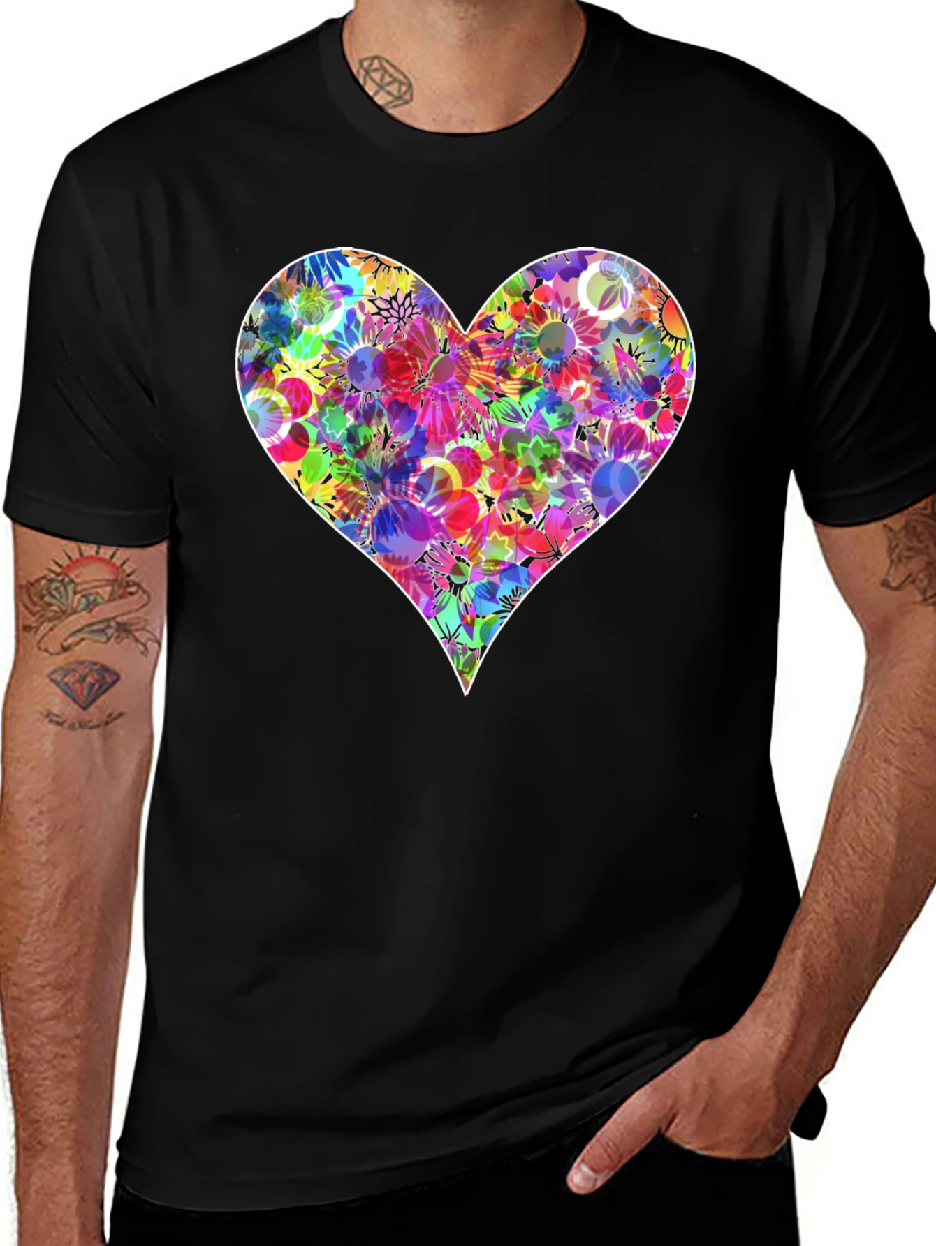 Variant 20 of Floral Heart Graphic T-Shirt - Stylish Black Tee