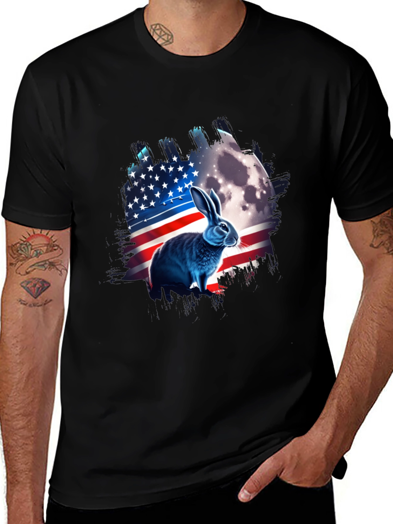 Variant 23 of Patriotic Rabbit USA Flag T-Shirt