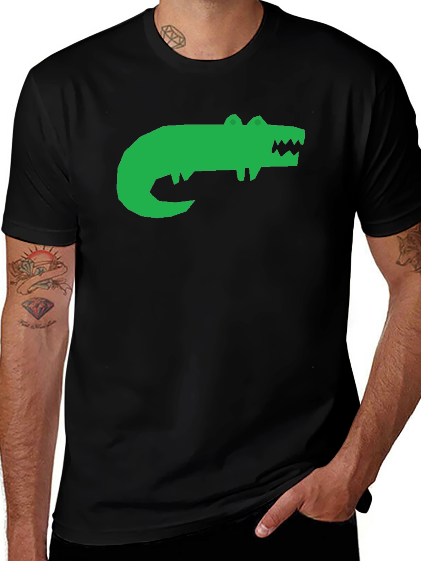 Variant 3 of Green Alligator Graphic Black T-Shirt