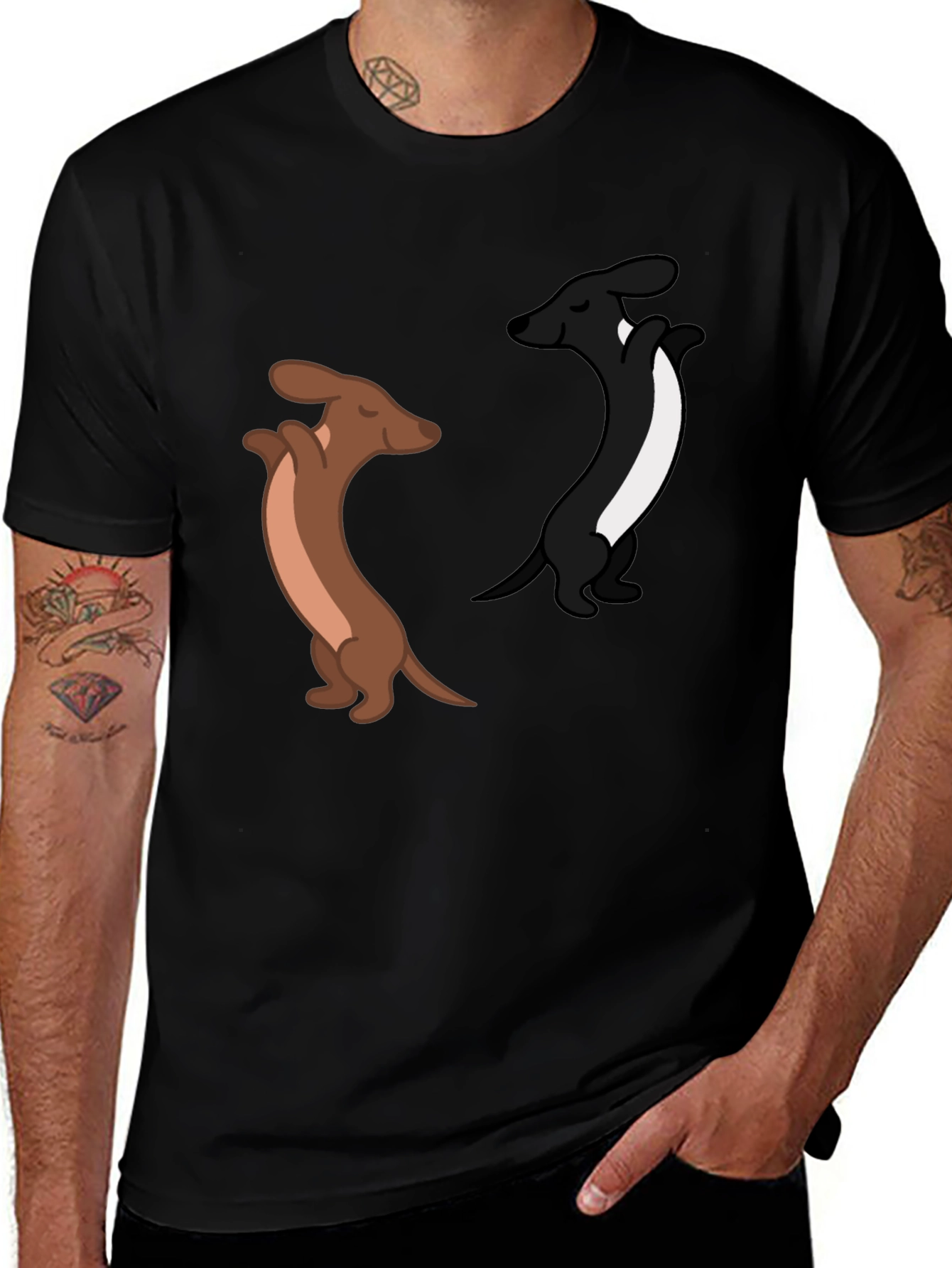 Variant 16 of Dancing Dachshund Graphic Tee - Black Cotton Blend