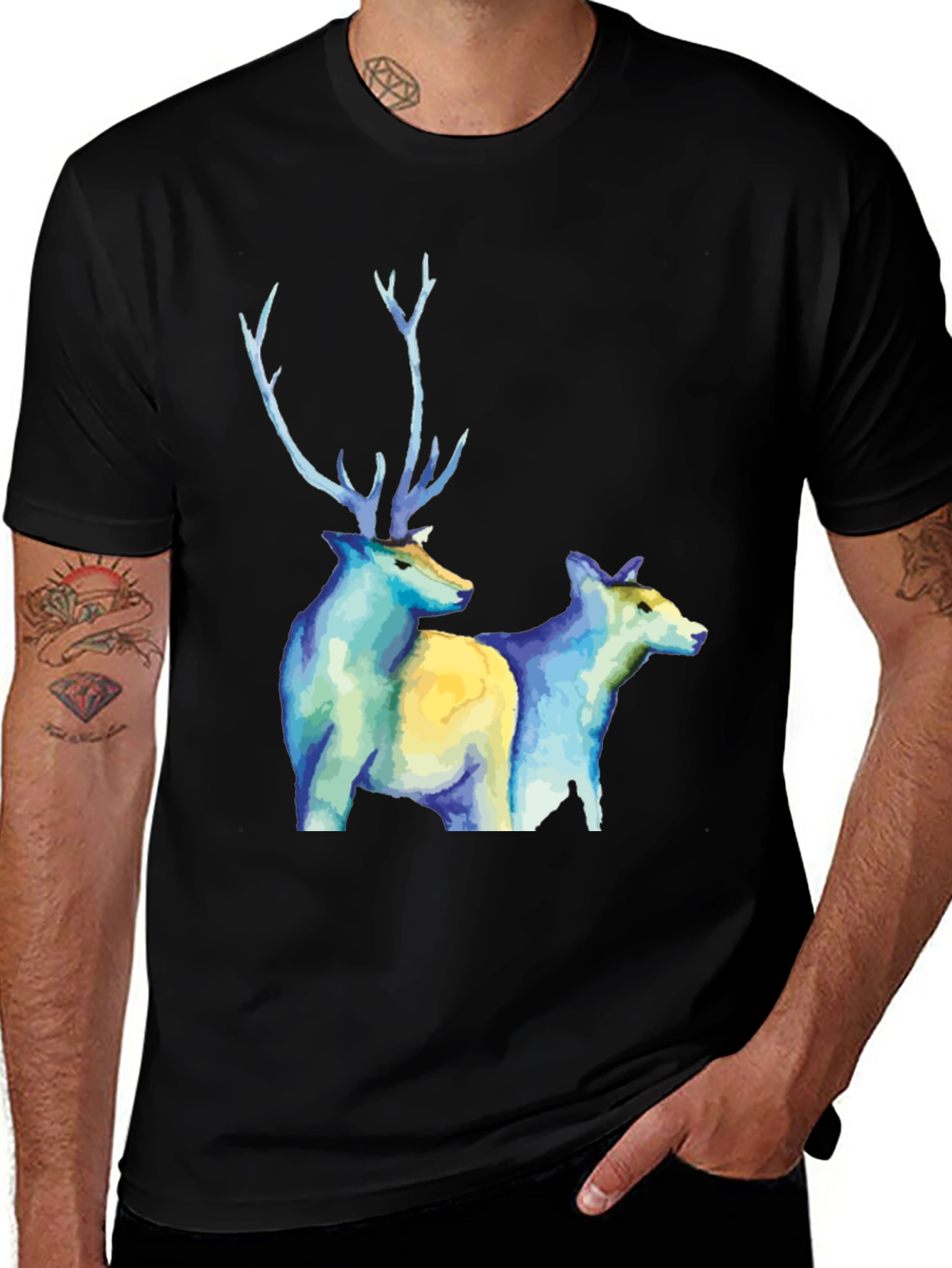 Variant 2 of Watercolor Deer Graphic Tee - Stylish Nature T-Shirt