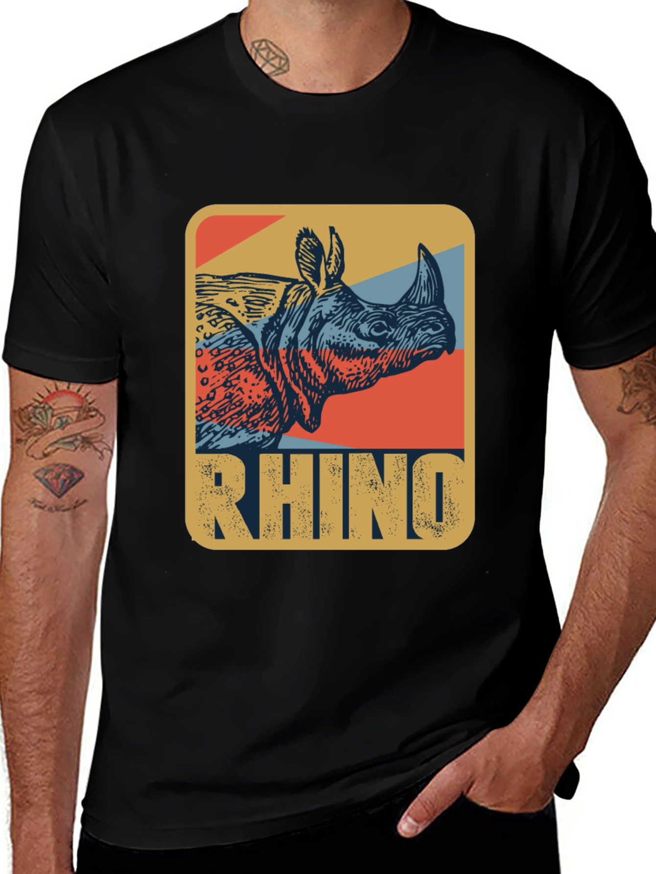 Variant 30 of Retro Rhino Graphic T-Shirt - Cool Wildlife Tee