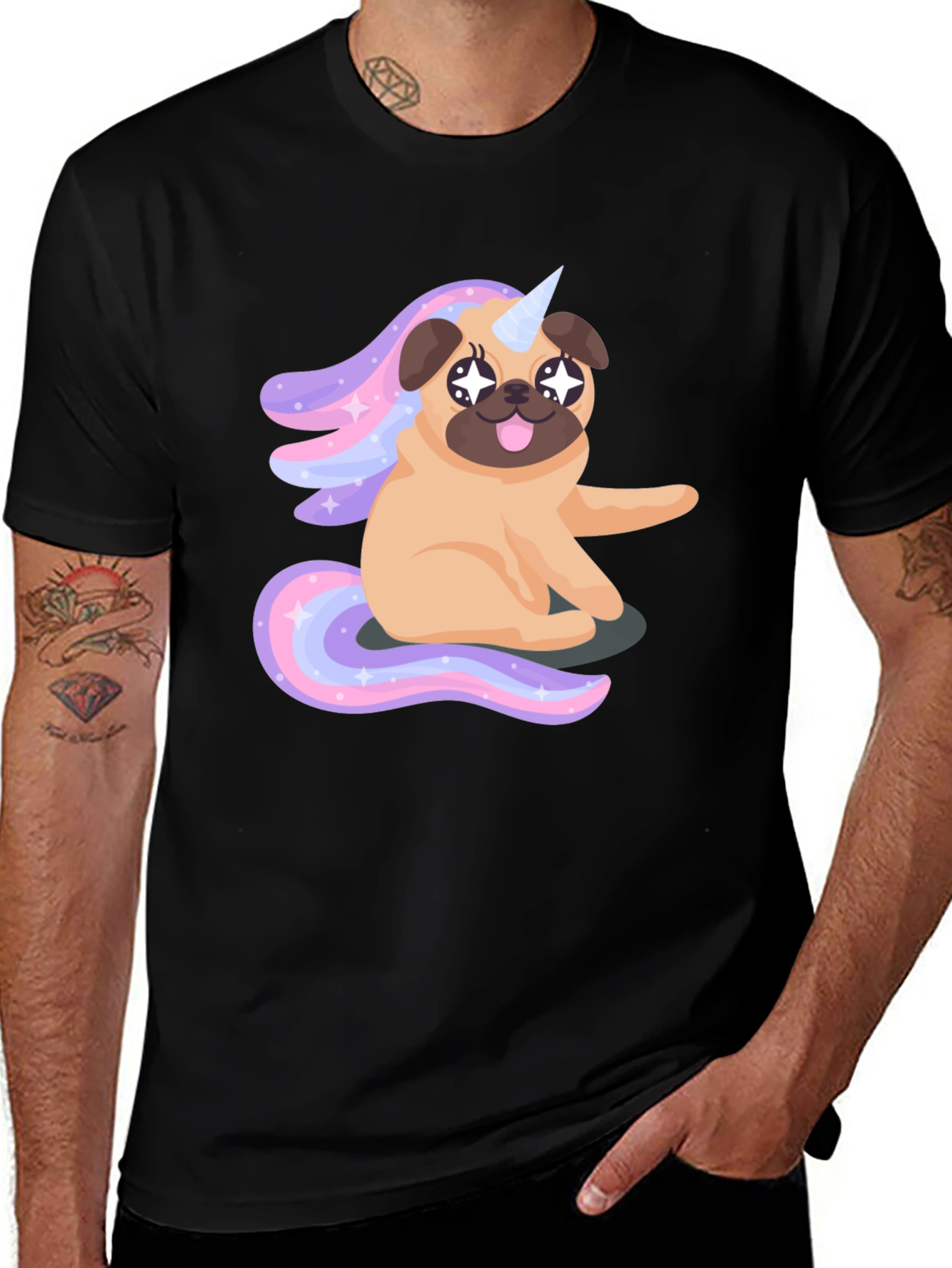 Variant 5 of Unicorn Pug Men's Black T-Shirt