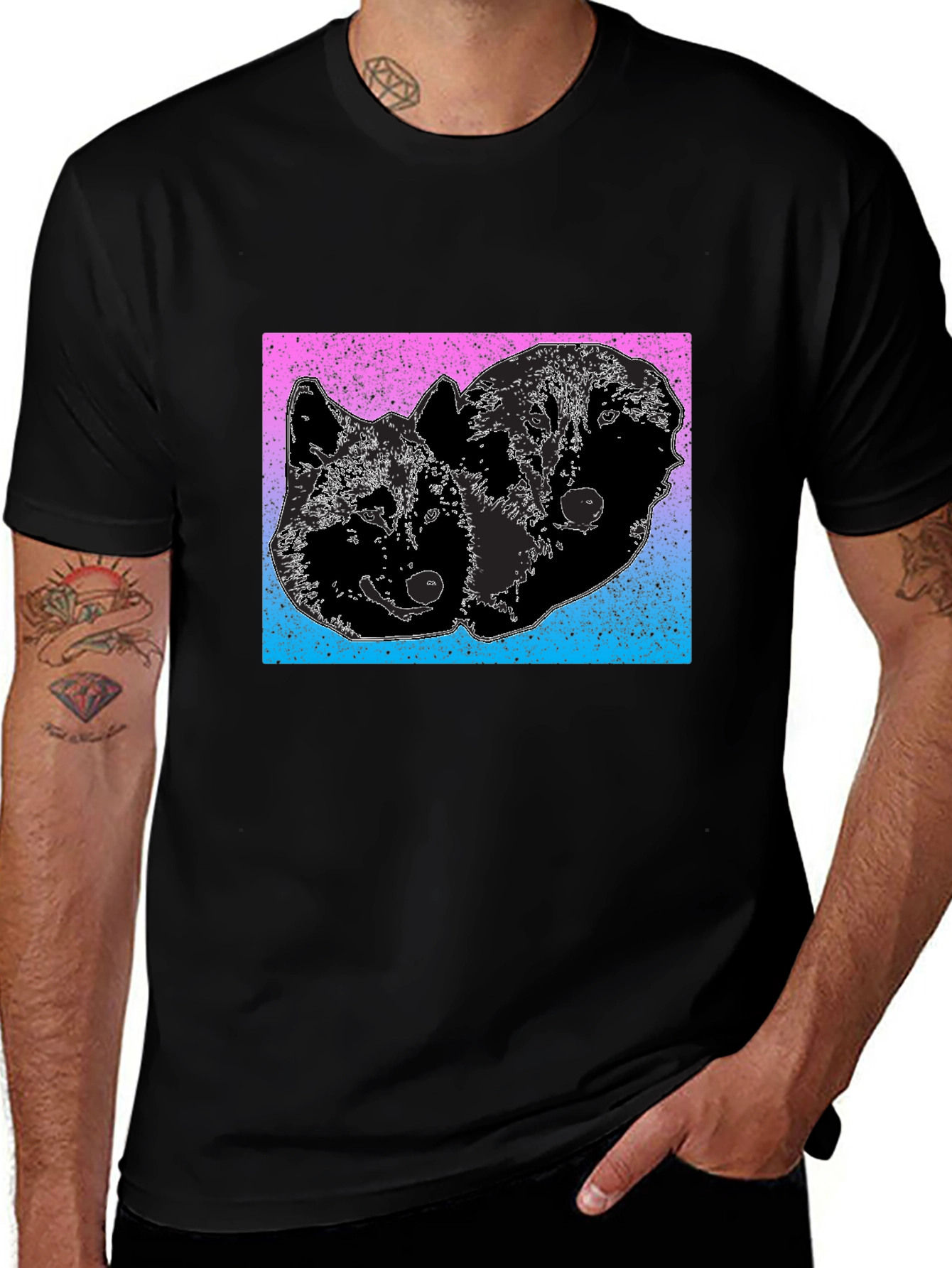 Variant 30 of Two Wolves Graphic Tee - Gradient Background