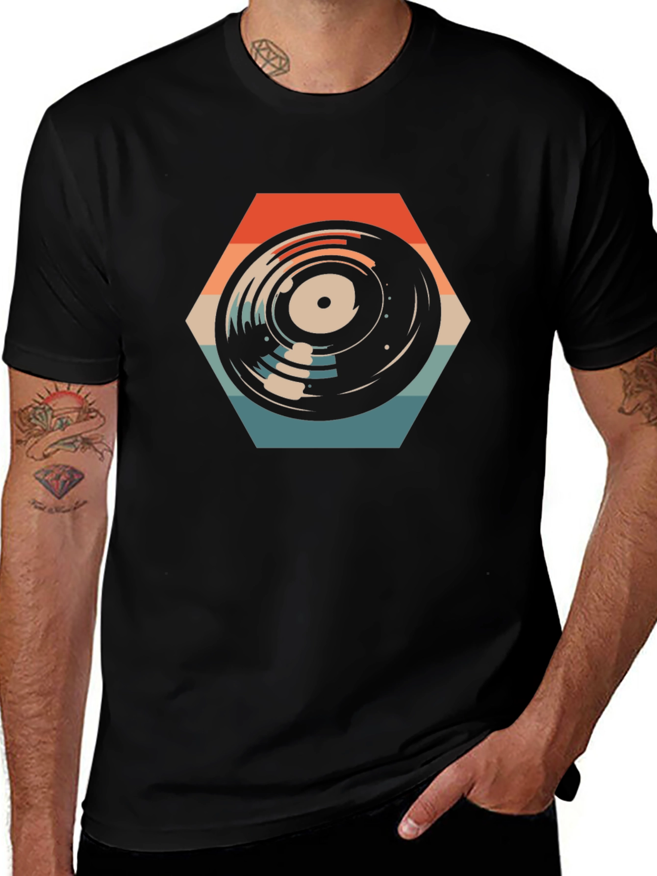 Variant 18 of Retro Vinyl Record Hexagon Graphic Tee