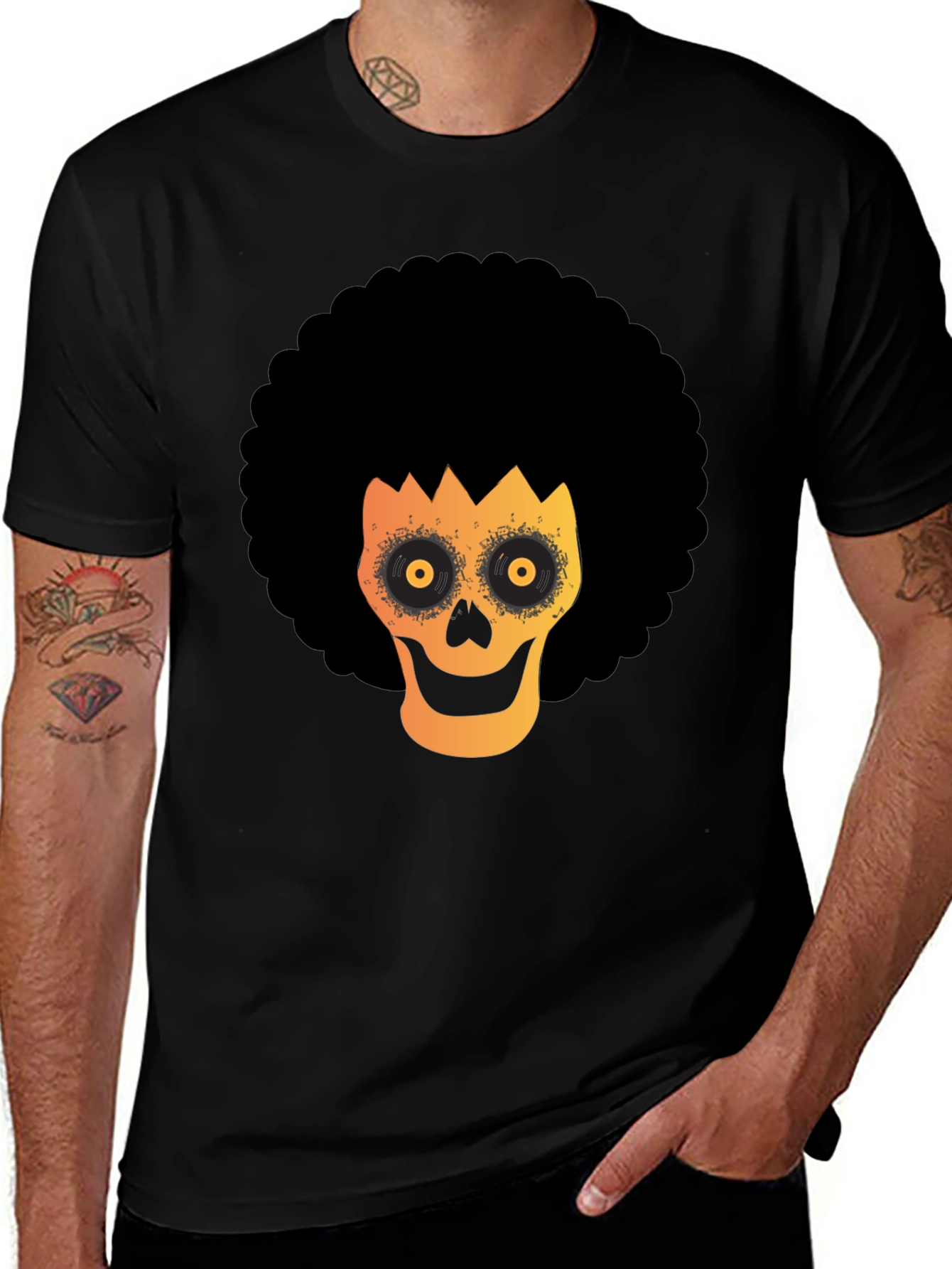 Variant 3 of Afro Skull Graphic Tee - Spooky Fun!