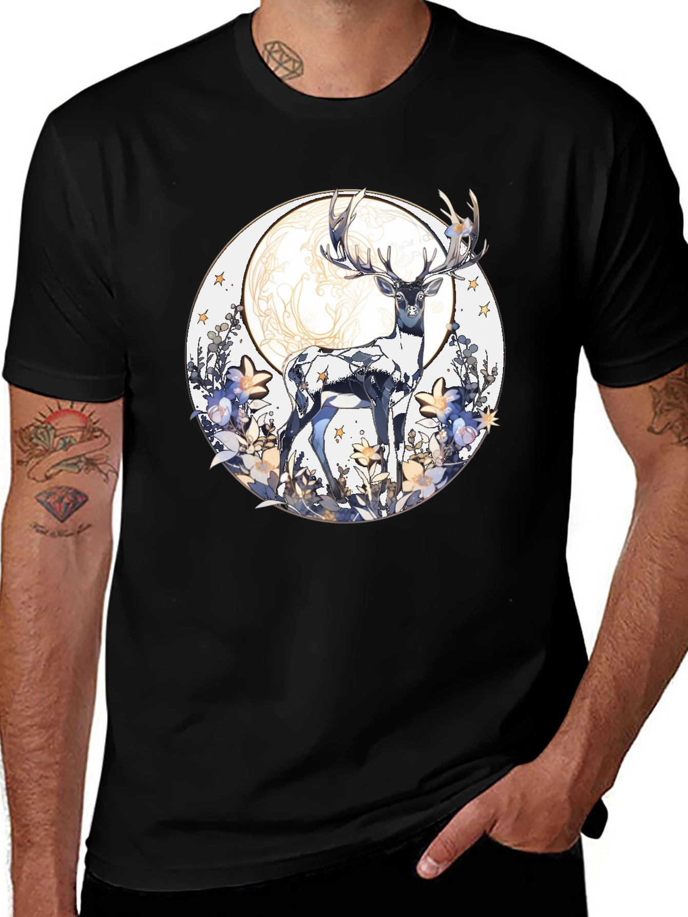 Variant 9 of Deer Moon Graphic Tee - Stylish Men's T-Shirt