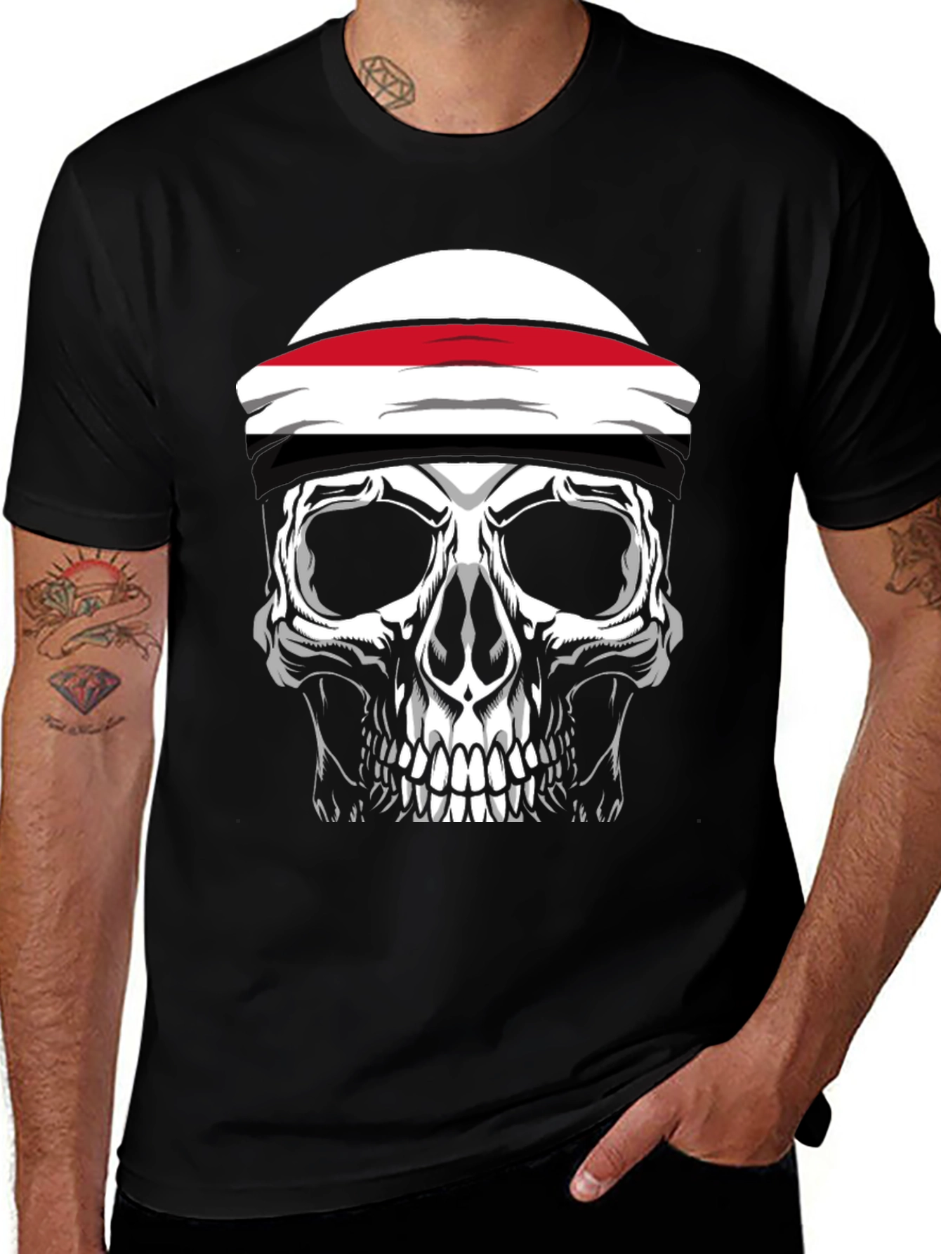 Variant 23 of Skull Graphic Tee - Red and White Headband