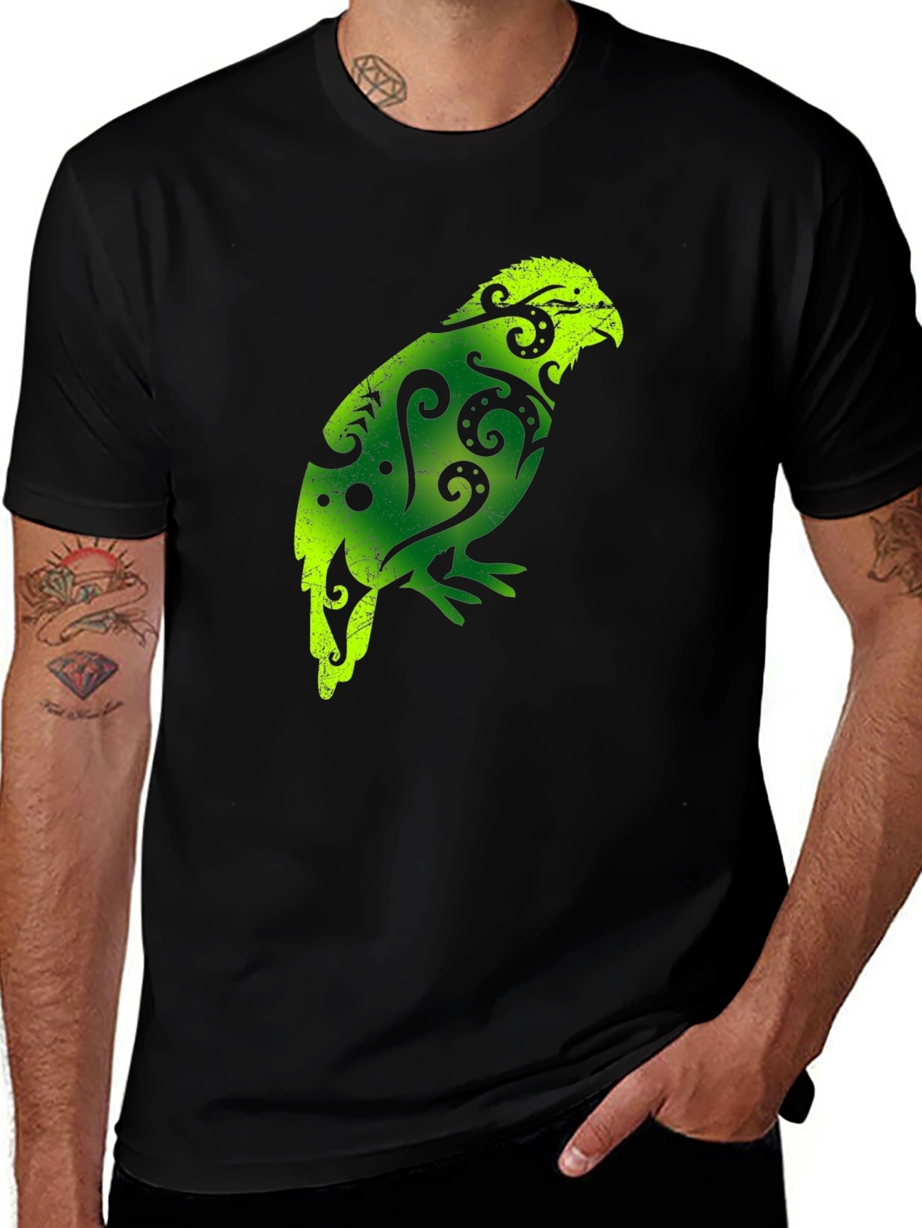 Variant 30 of Tribal Bird Graphic Tee - Men's Black T-Shirt