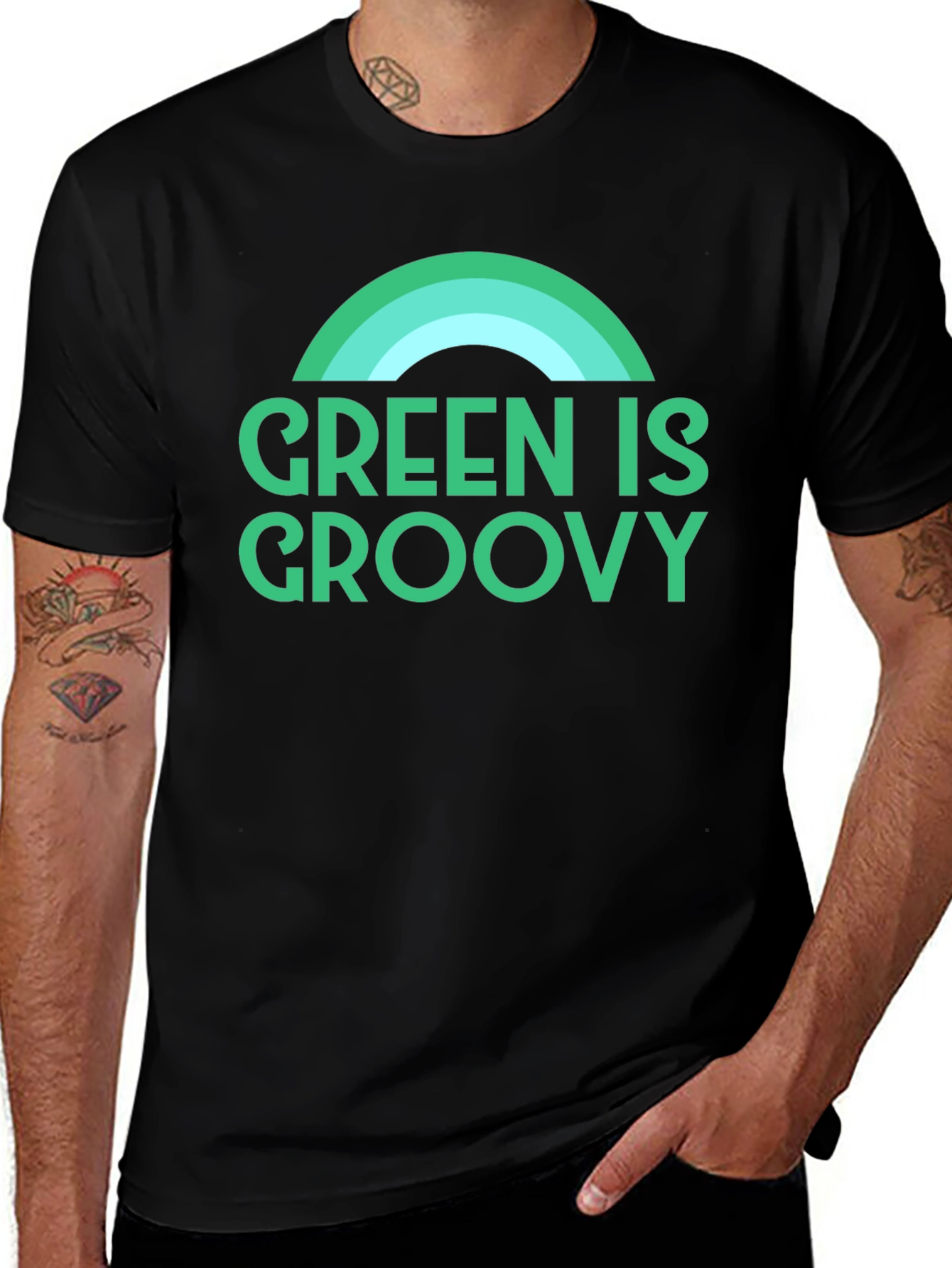 Variant 17 of Green is Groovy T-Shirt - Retro Rainbow Graphic Tee