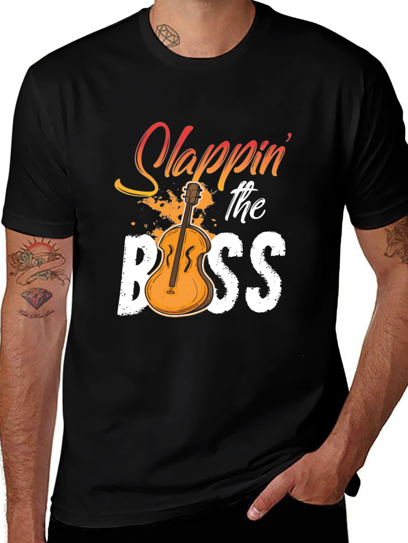 Black Slappin' the Bass T-Shirt - Musician Novelty Tee main image
