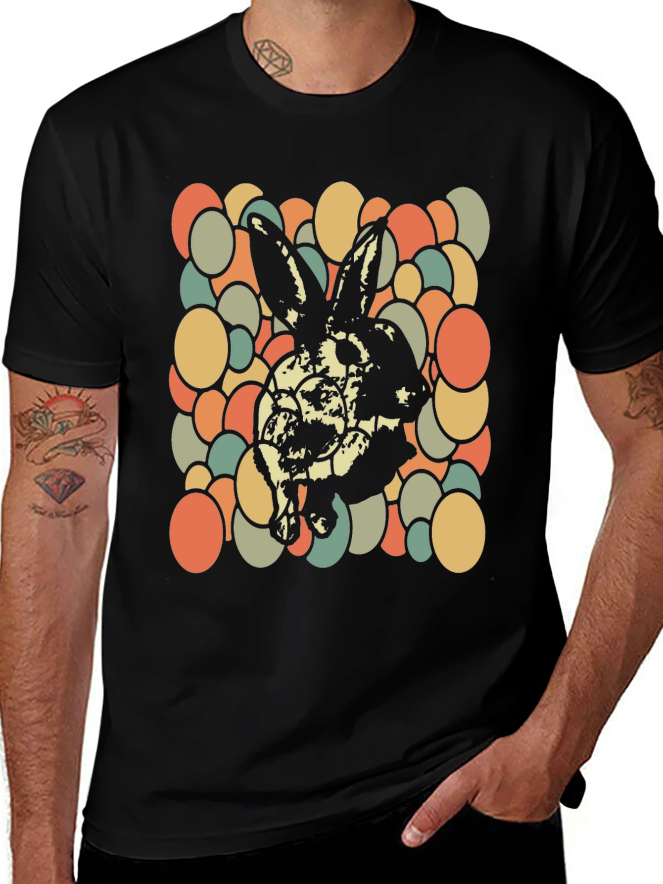 Variant 17 of Retro Rabbit Graphic Tee - Cool Black Cotton T-Shirt