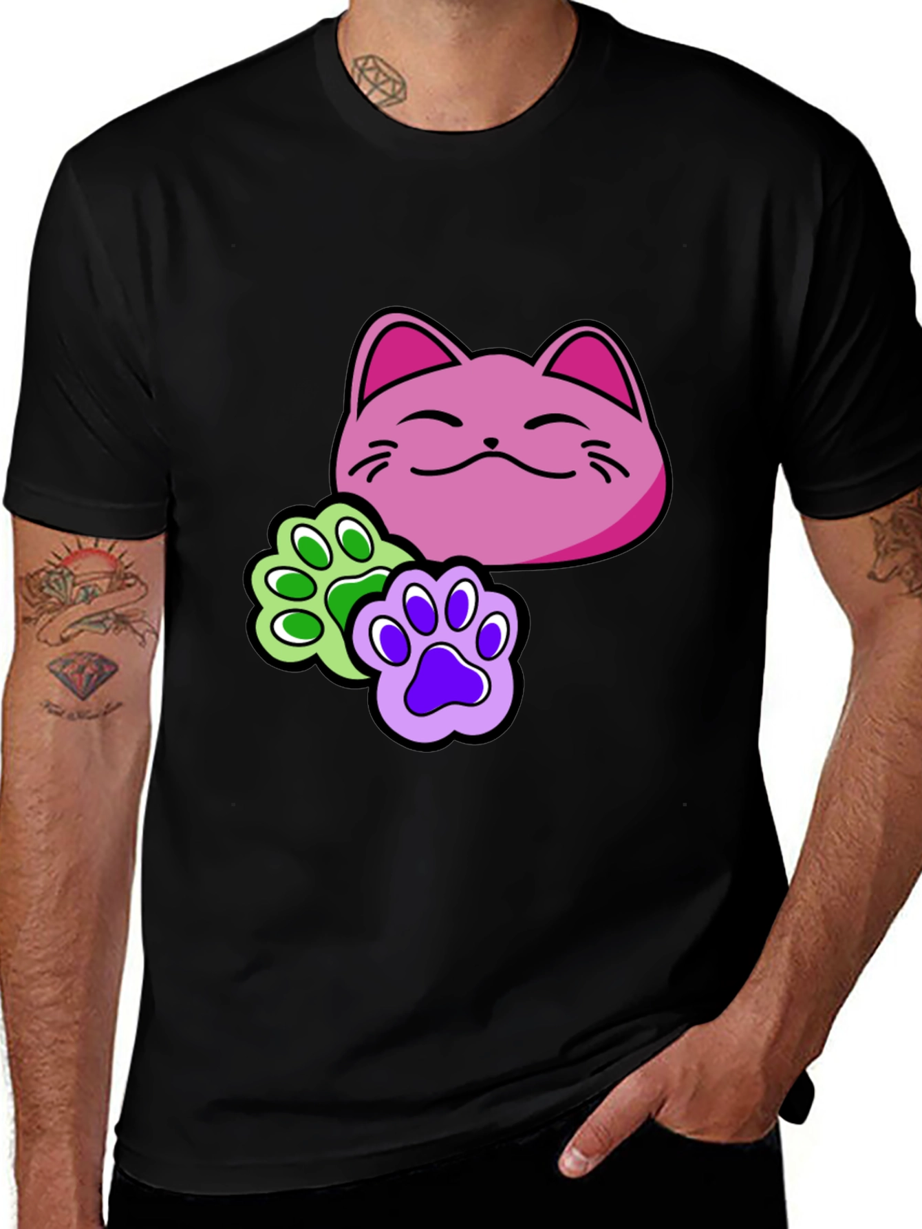 Variant 13 of Cat Paw Print T-Shirt - Black Graphic Tee