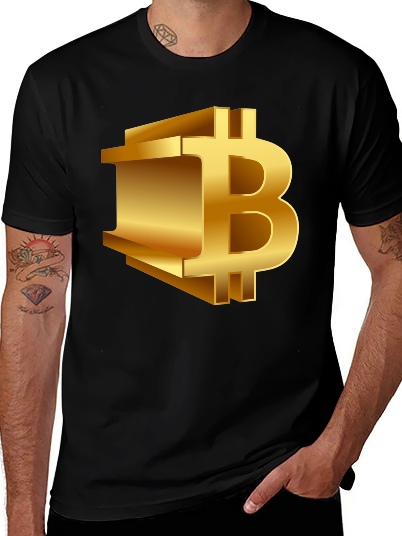 Gold Bitcoin Logo Black T-Shirt
