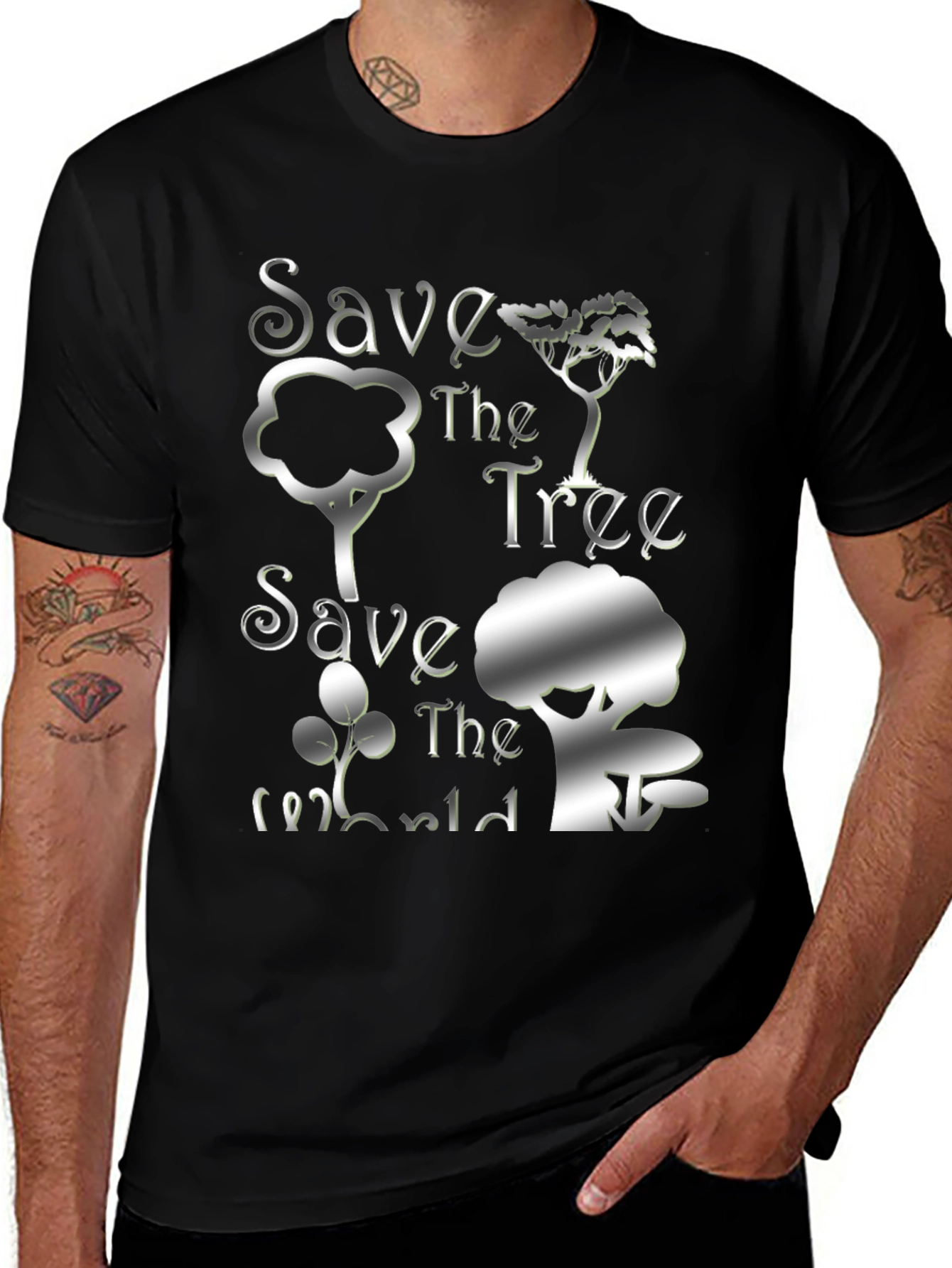 Variant 26 of Eco-Friendly "Save the Tree" Black T-Shirt