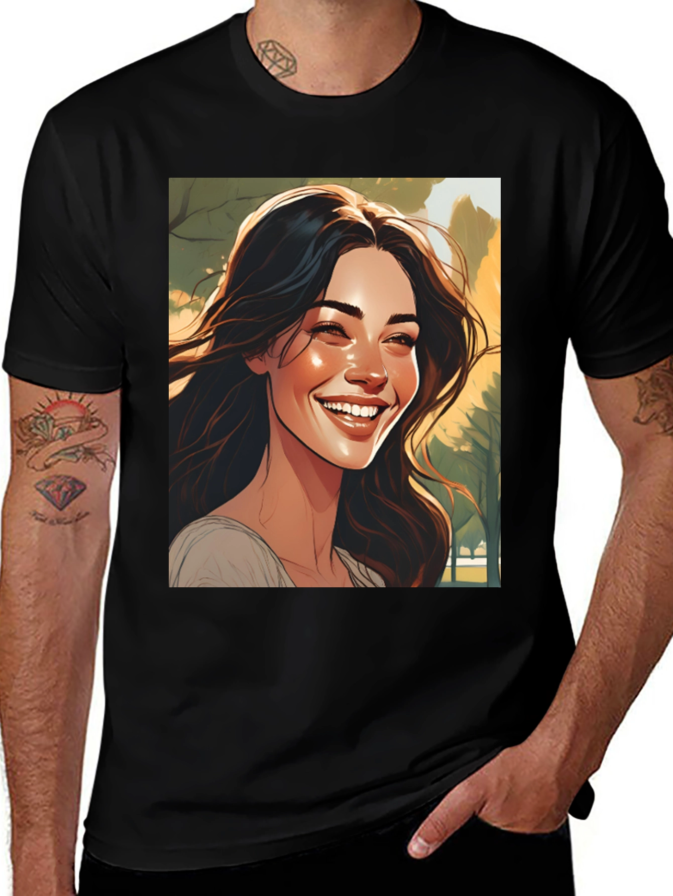Variant 18 of Smiling Woman Graphic Black T-Shirt