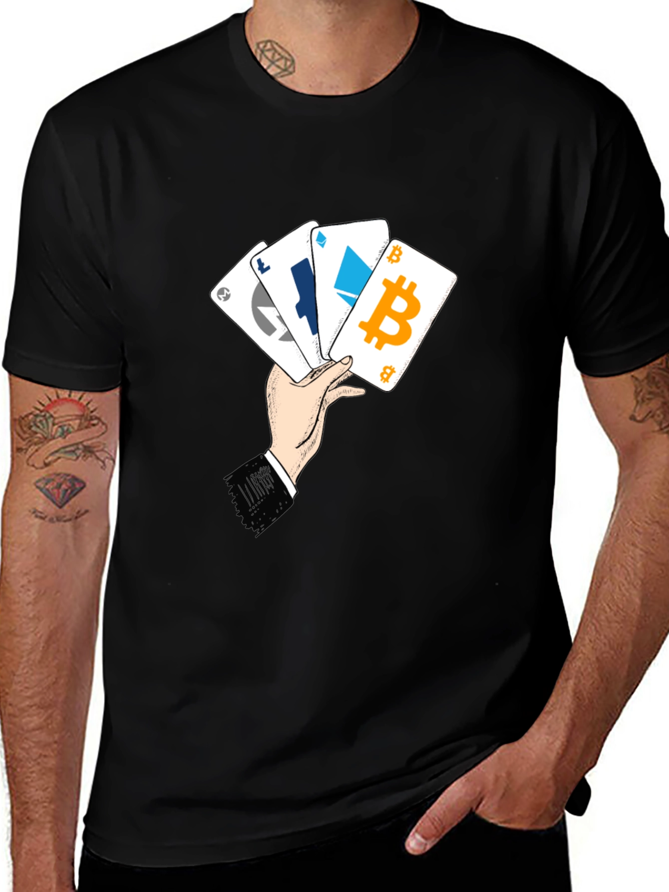 Variant 4 of Crypto Cards T-Shirt - Bitcoin Ethereum Litecoin