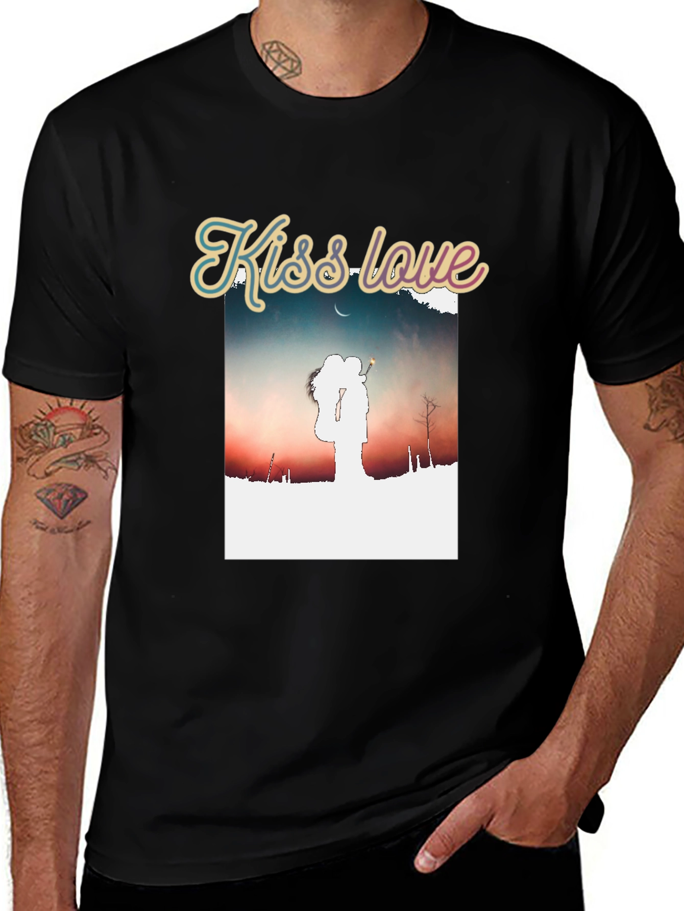 Variant 12 of Kiss Love Graphic Black T-Shirt