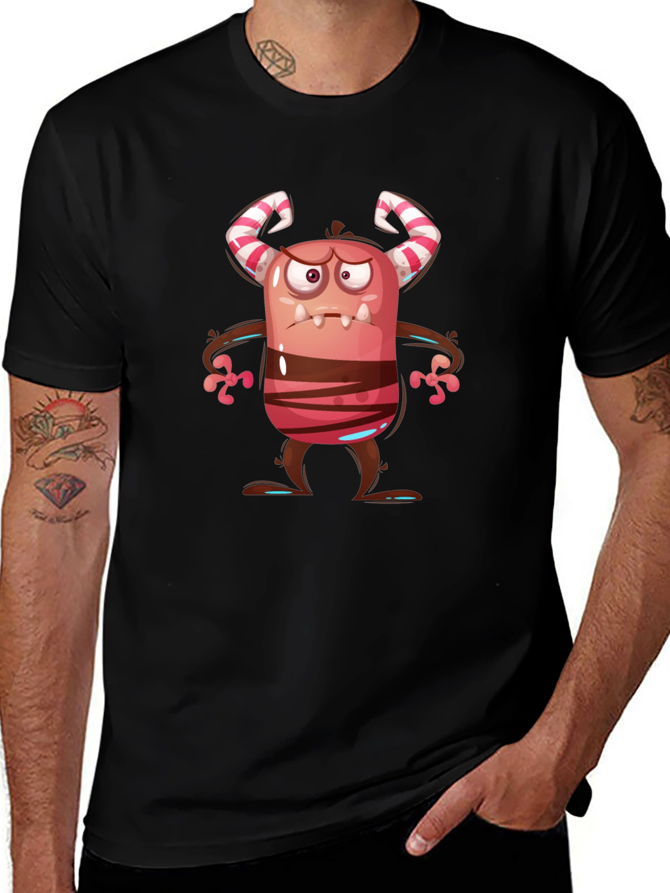 Variant 18 of Cartoon Monster Graphic Tee - Unique Black T-Shirt