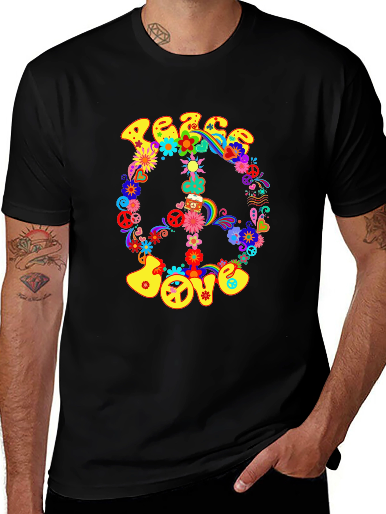 Variant 9 of Peace & Love Graphic T-Shirt - Retro Style