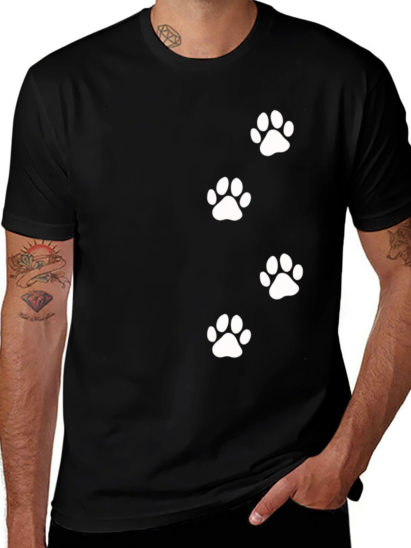 Variant 25 of Paw Print Graphic Tee - Black Casual T-Shirt