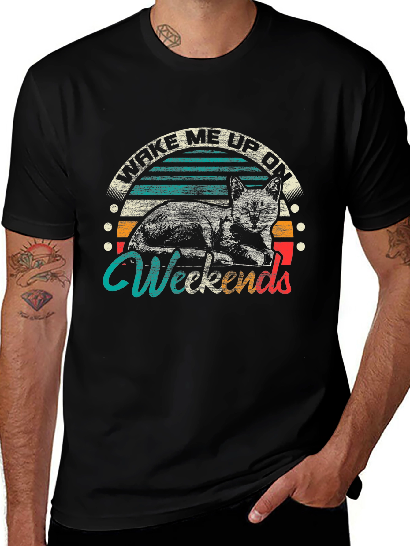 Wake Me Up On Weekends Cat Graphic T-Shirt