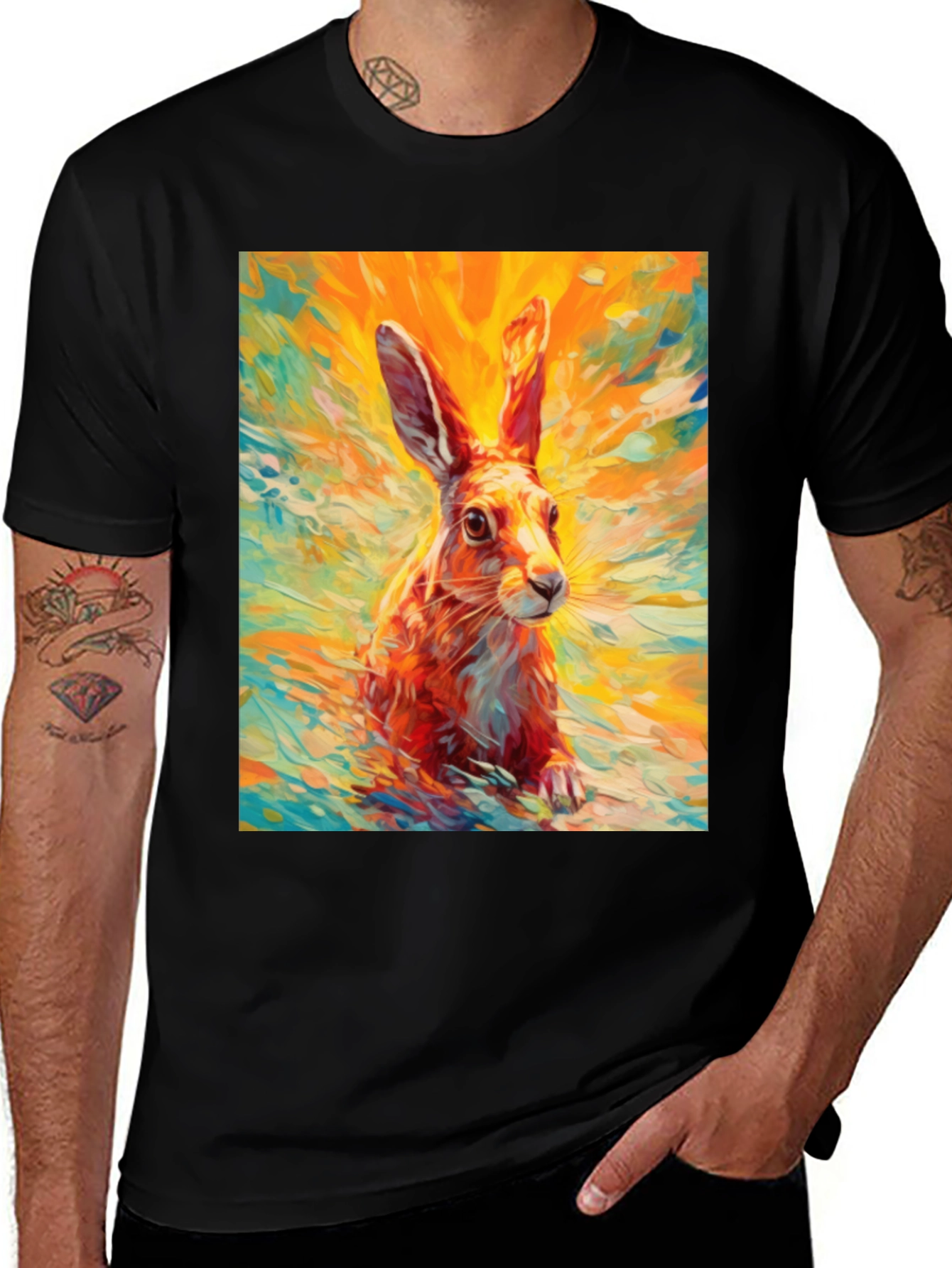 Variant 26 of Hare Graphic T-Shirt - Artistic Rabbit Tee