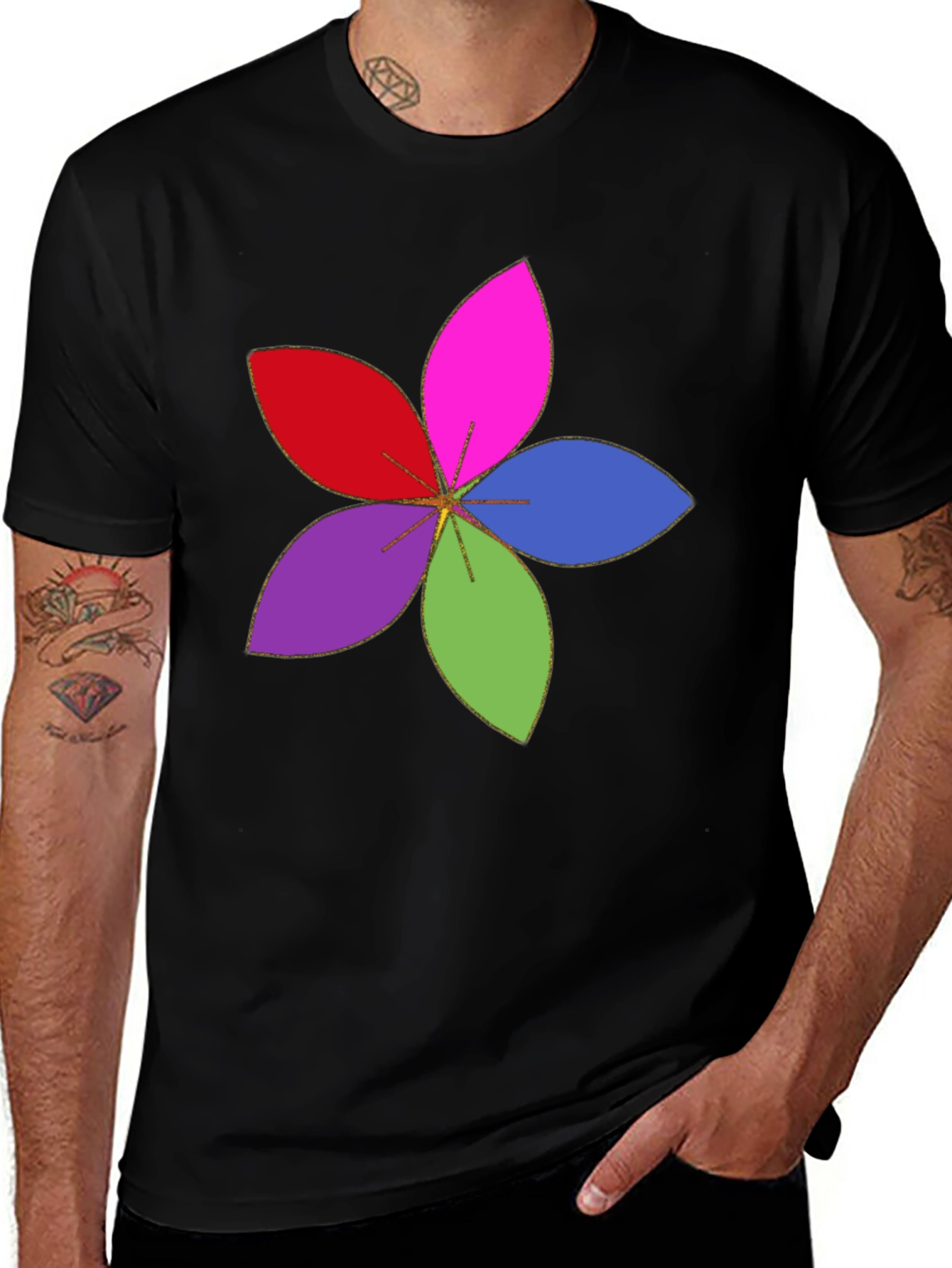 Variant 13 of Colorful Floral Graphic Print Black T-Shirt