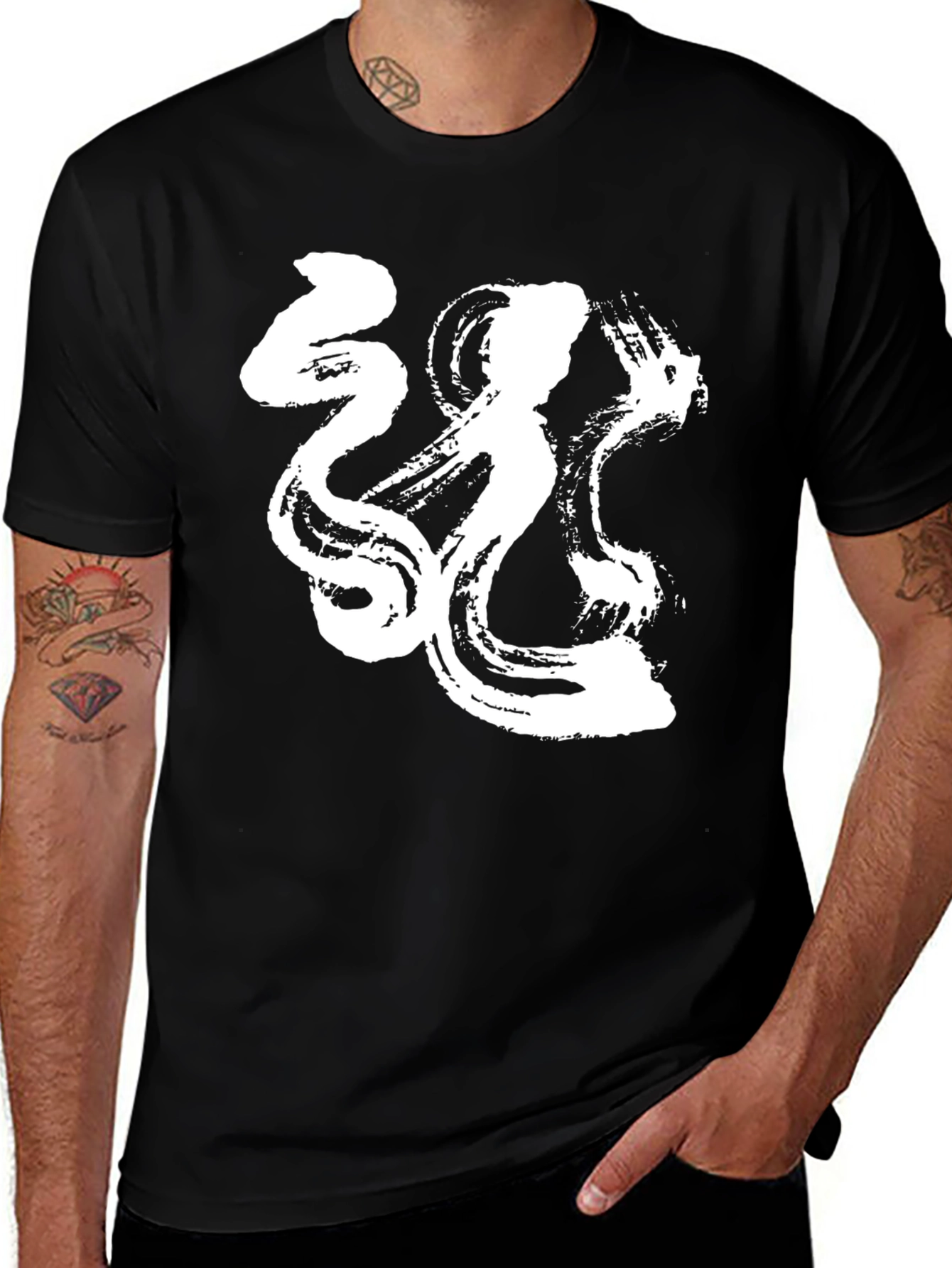 Variant 17 of Abstract White Graphic Print Black T-Shirt