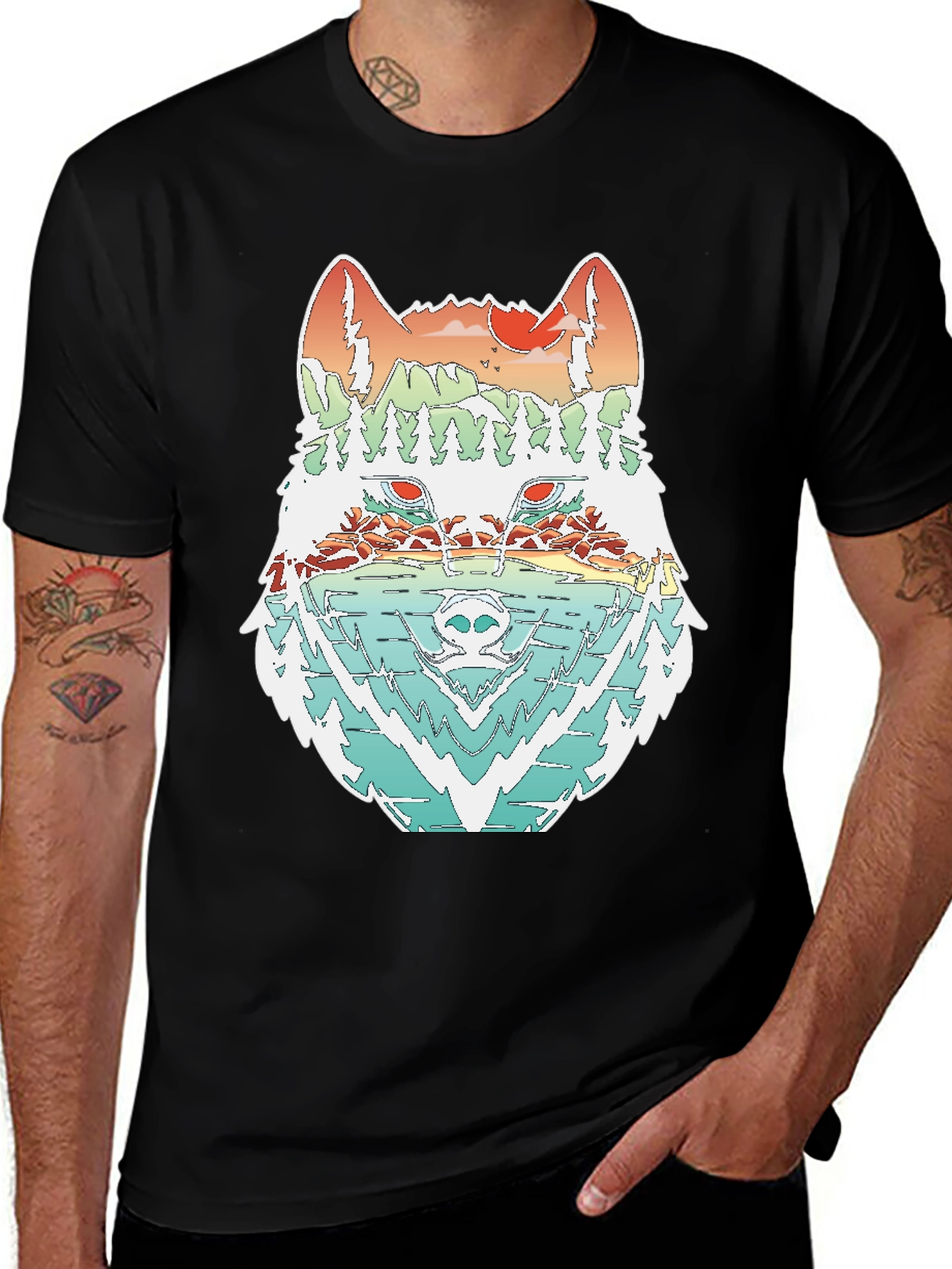 Variant 21 of Nature Wolf Graphic Tee - Unisex Black T-Shirt
