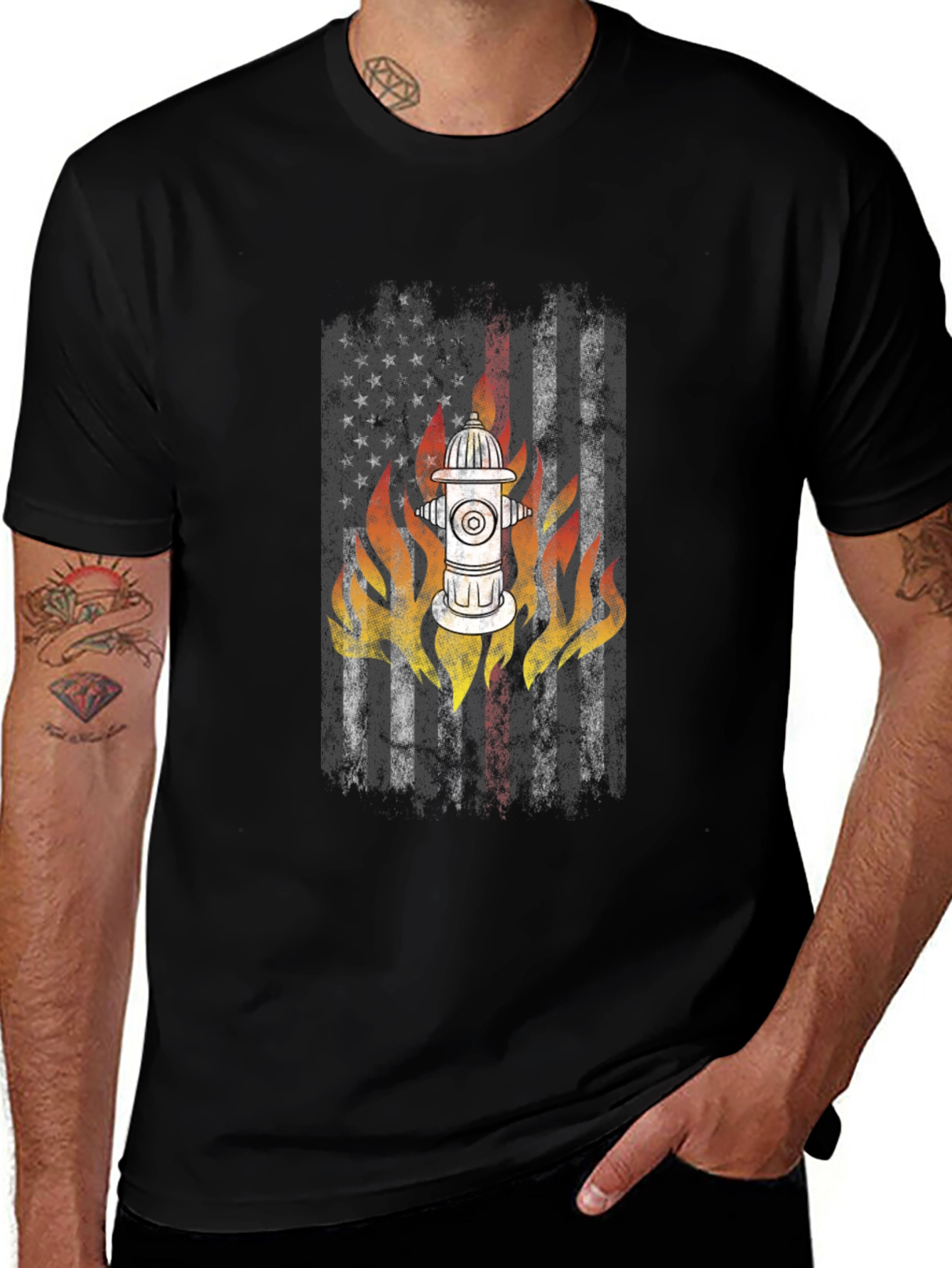 Variant 10 of Firefighter USA Flag Hydrant T-Shirt
