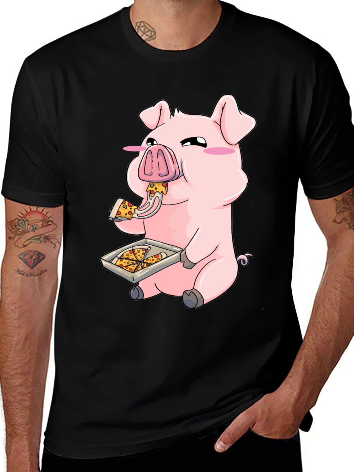 Variant 4 of Pig Eating Pizza Graphic T-Shirt