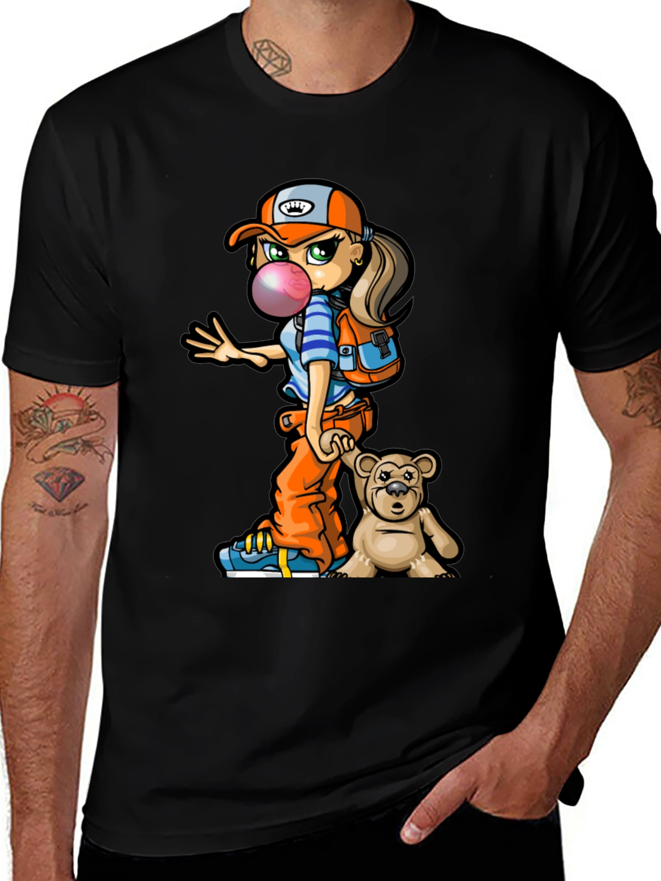 Variant 17 of Cartoon Girl with Teddy Bear Graphic T-Shirt