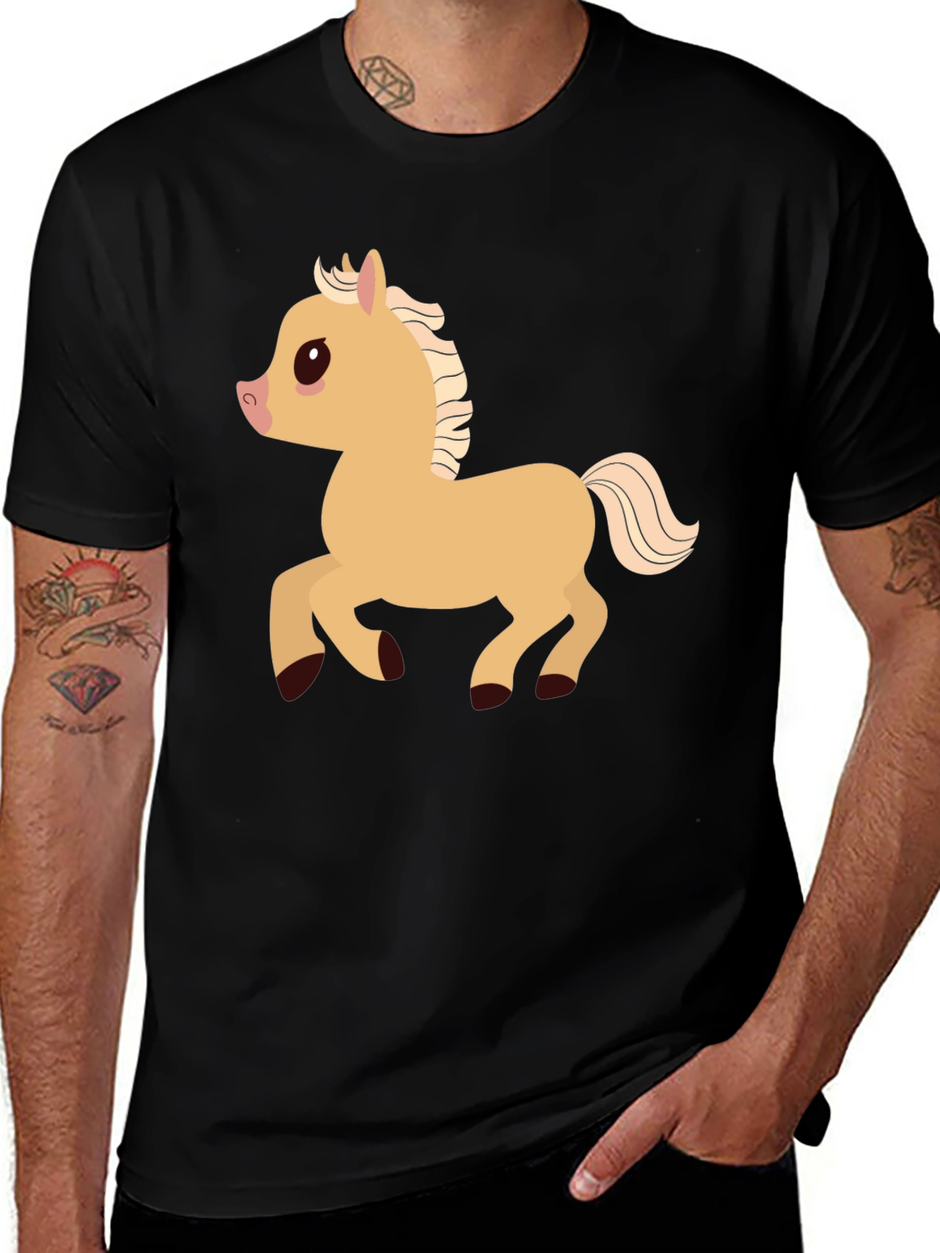 Variant 23 of Cartoon Pony Graphic T-Shirt - Black Casual Tee