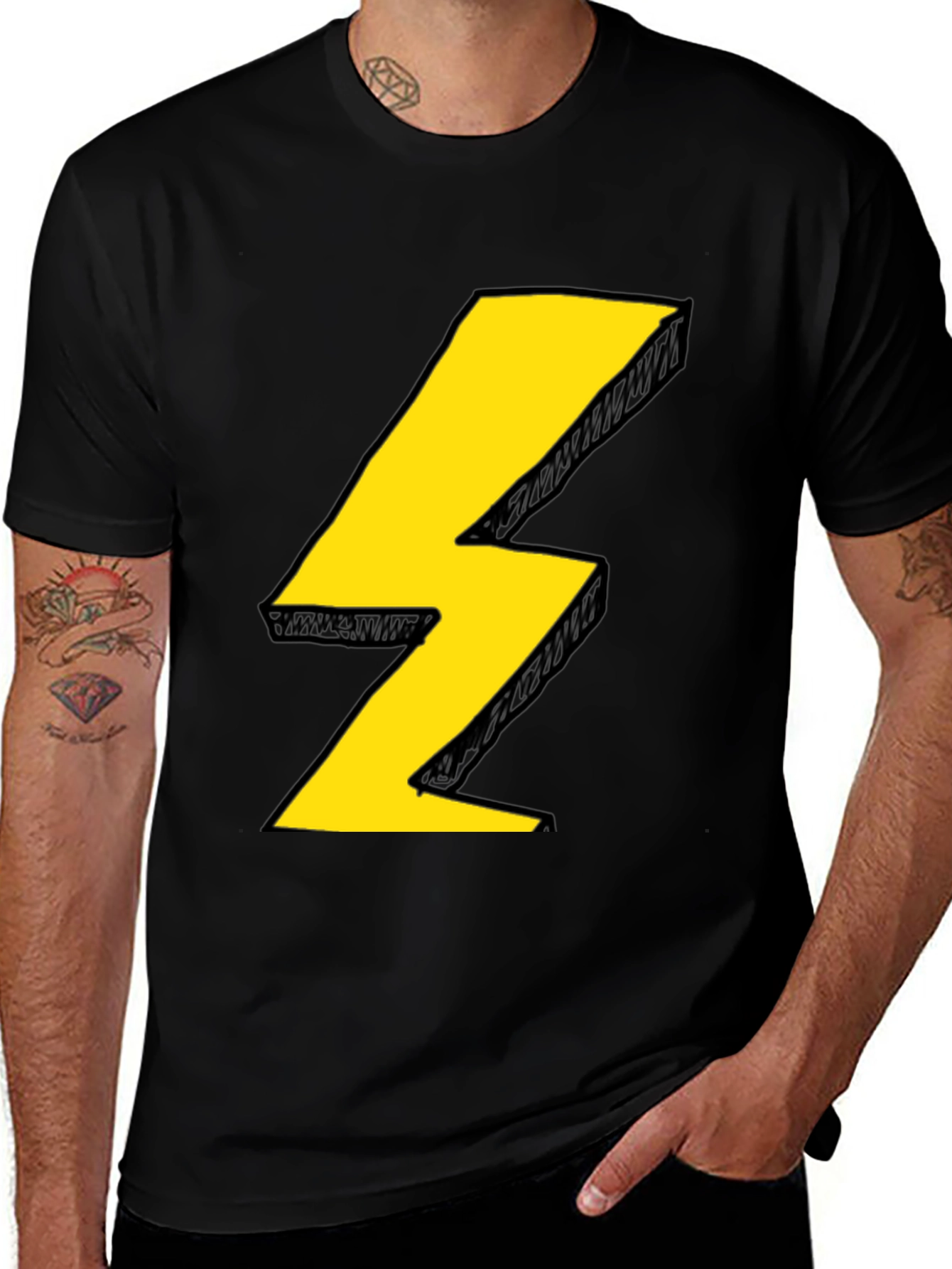 Variant 8 of Lightning Bolt Graphic Tee - Black Cotton Blend