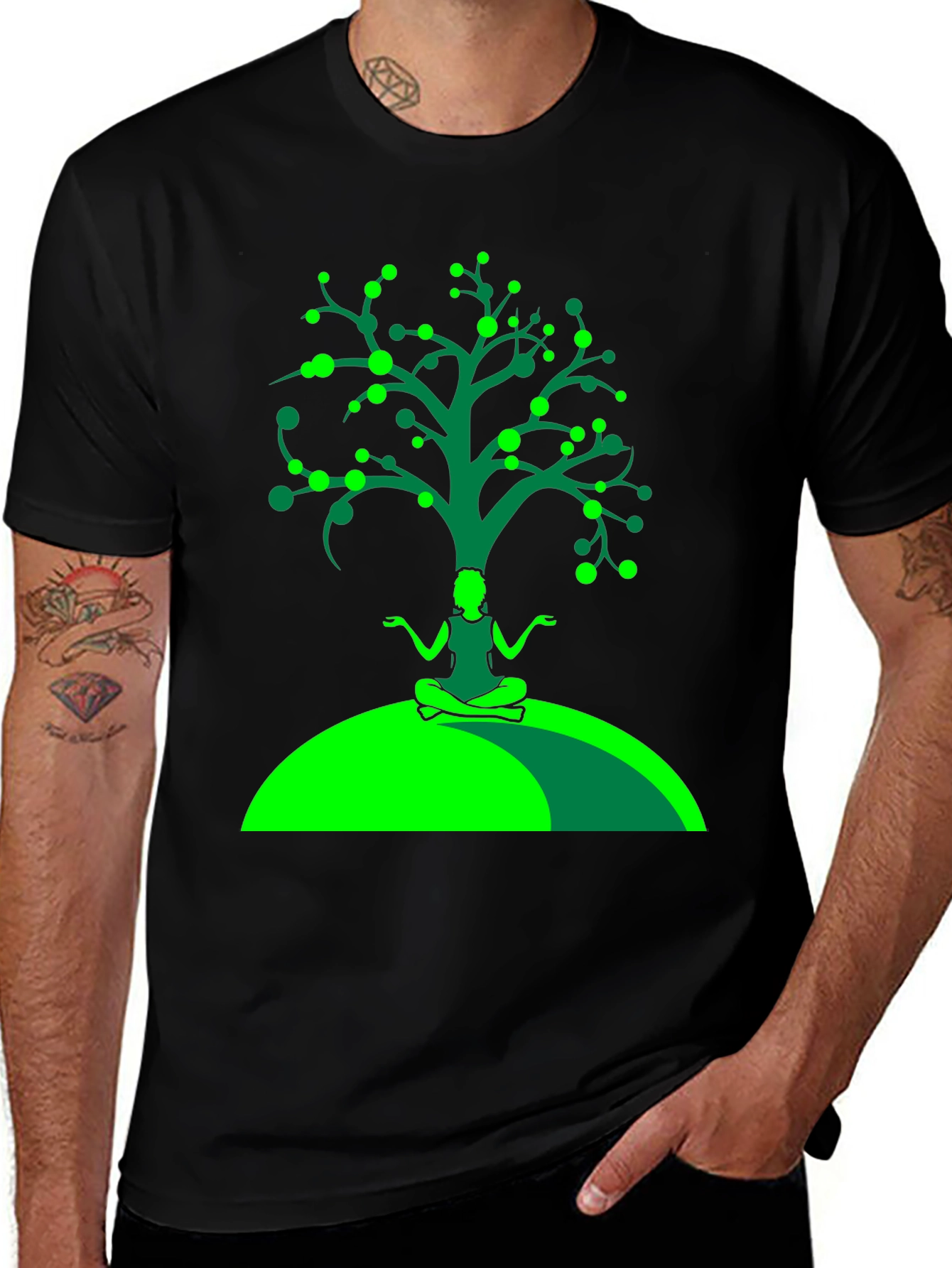 Variant 6 of Yoga Tree Graphic Tee - Black Cotton T-Shirt