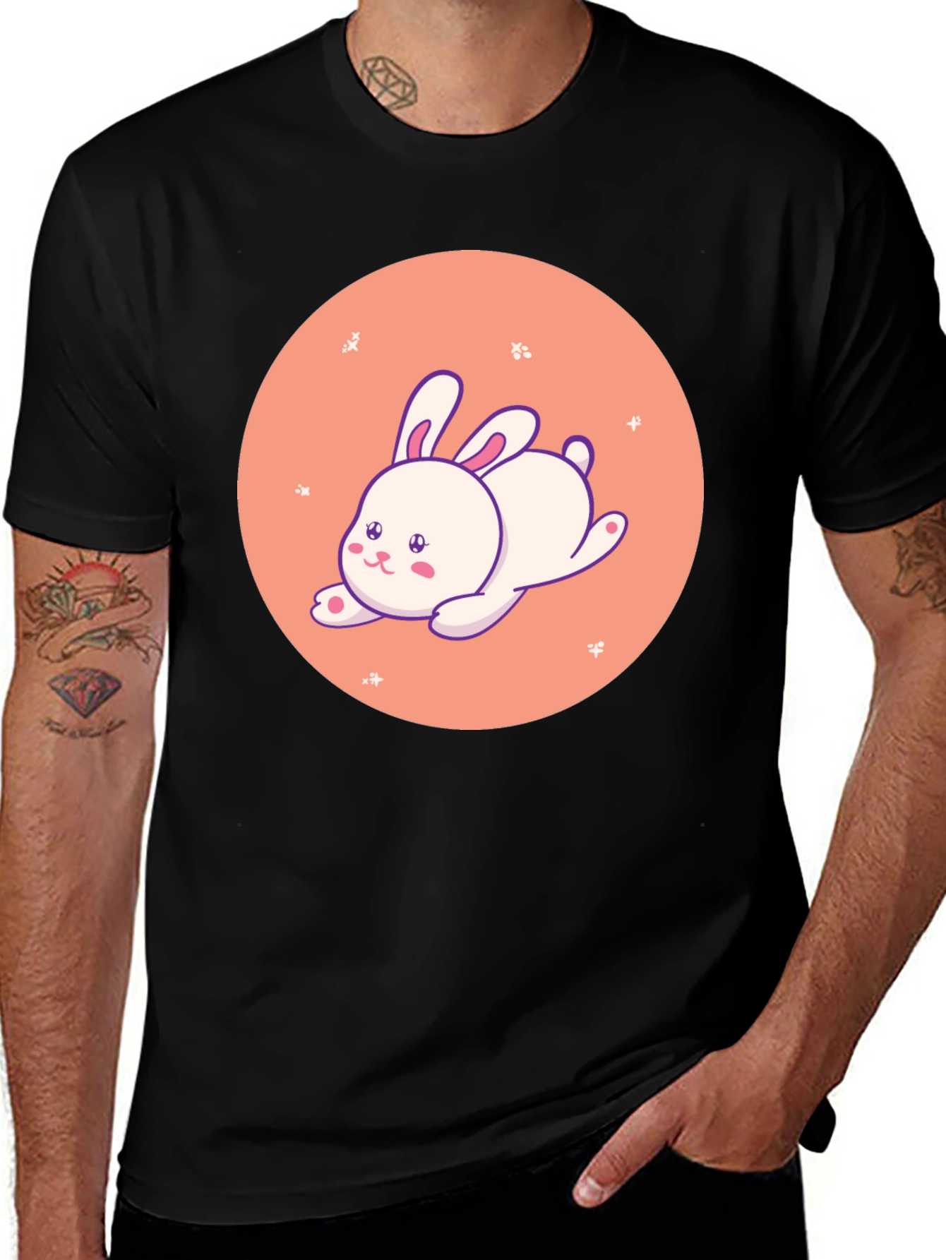 Cute Bunny Graphic Tee - Soft Black Cotton Shirt