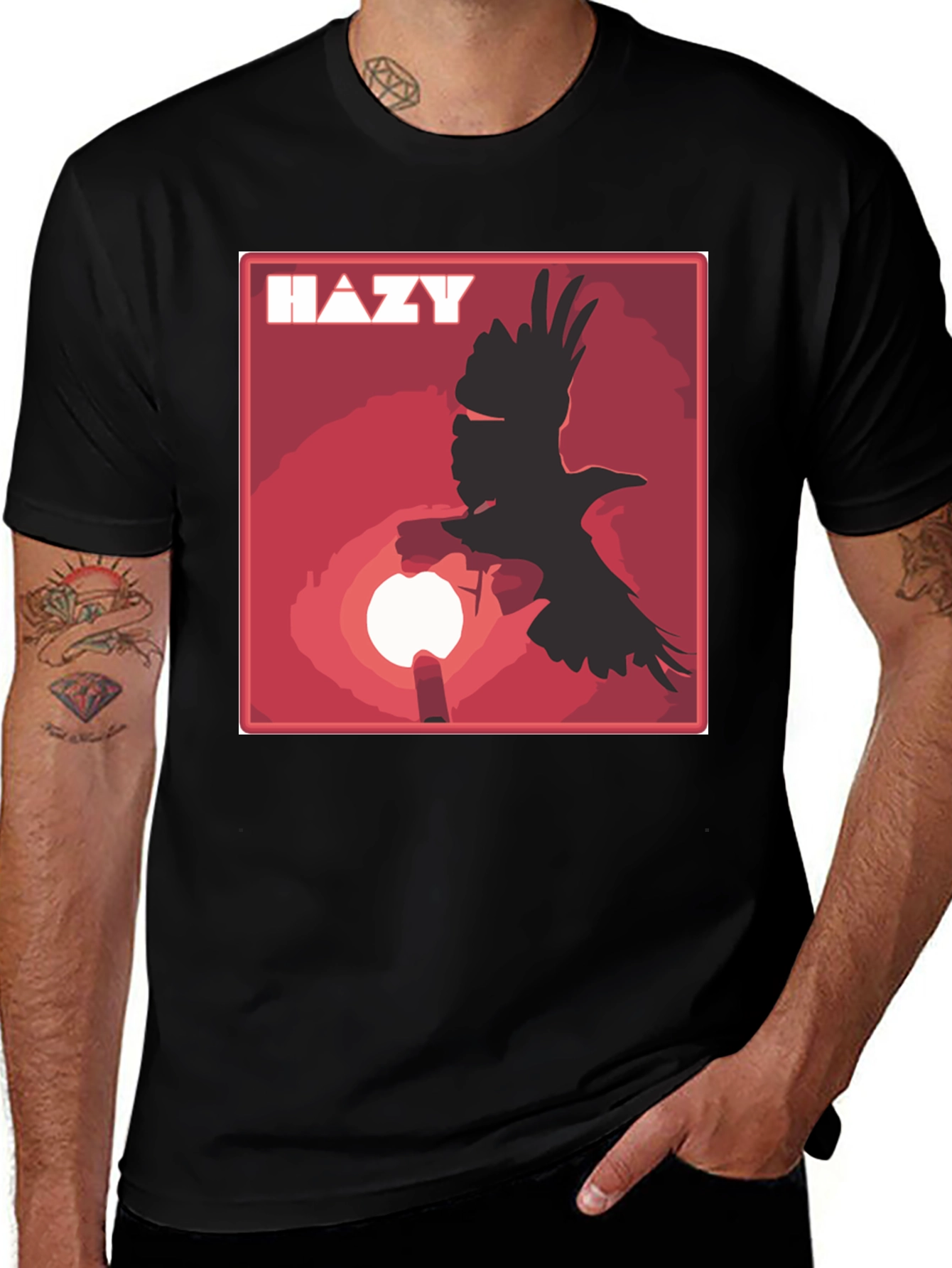 Variant 30 of Hazy Graphic Tee - Bird & Sunset Design, Soft Cotton